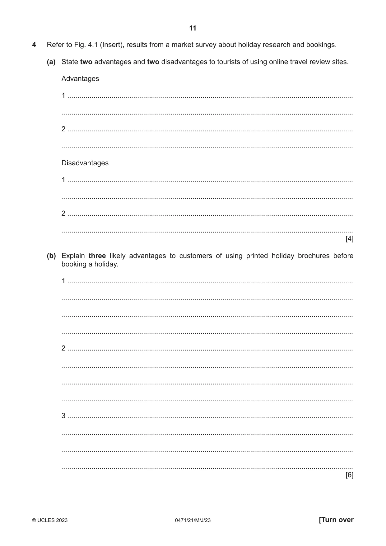Cambridge IGCSE Travel and Tourism 0471 2023 May/June Paper 2 · Variant 1 question paper, page 11 of 16