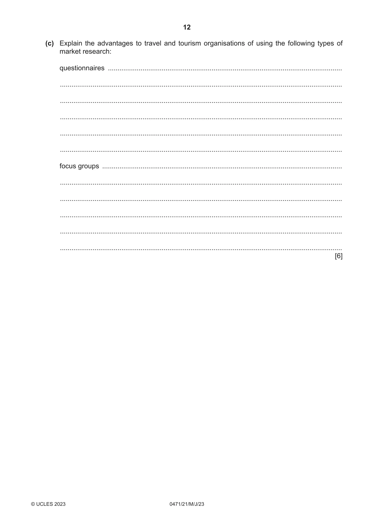Cambridge IGCSE Travel and Tourism 0471 2023 May/June Paper 2 · Variant 1 question paper, page 12 of 16