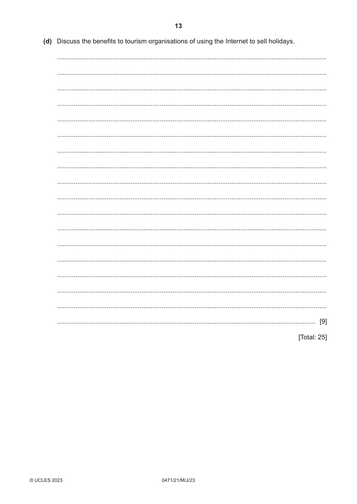 Cambridge IGCSE Travel and Tourism 0471 2023 May/June Paper 2 · Variant 1 question paper, page 13 of 16