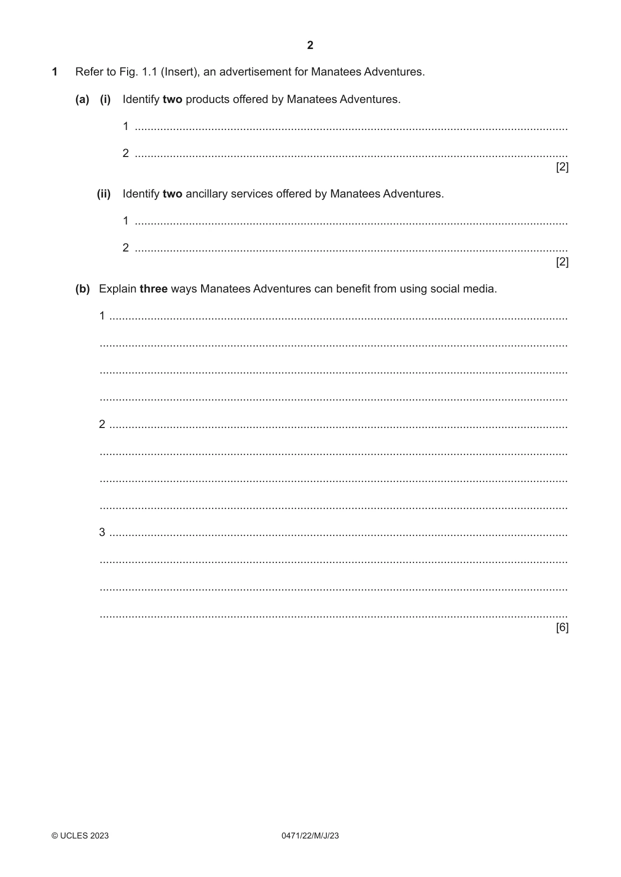 Cambridge IGCSE Travel and Tourism 0471 2023 May/June Paper 2 · Variant 2 question paper, page 2 of 16
