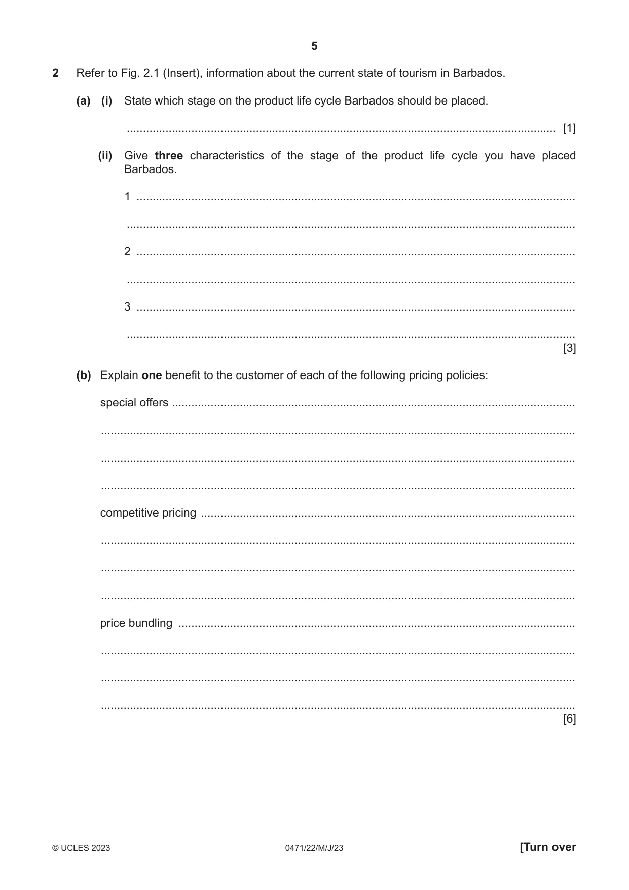 Cambridge IGCSE Travel and Tourism 0471 2023 May/June Paper 2 · Variant 2 question paper, page 5 of 16
