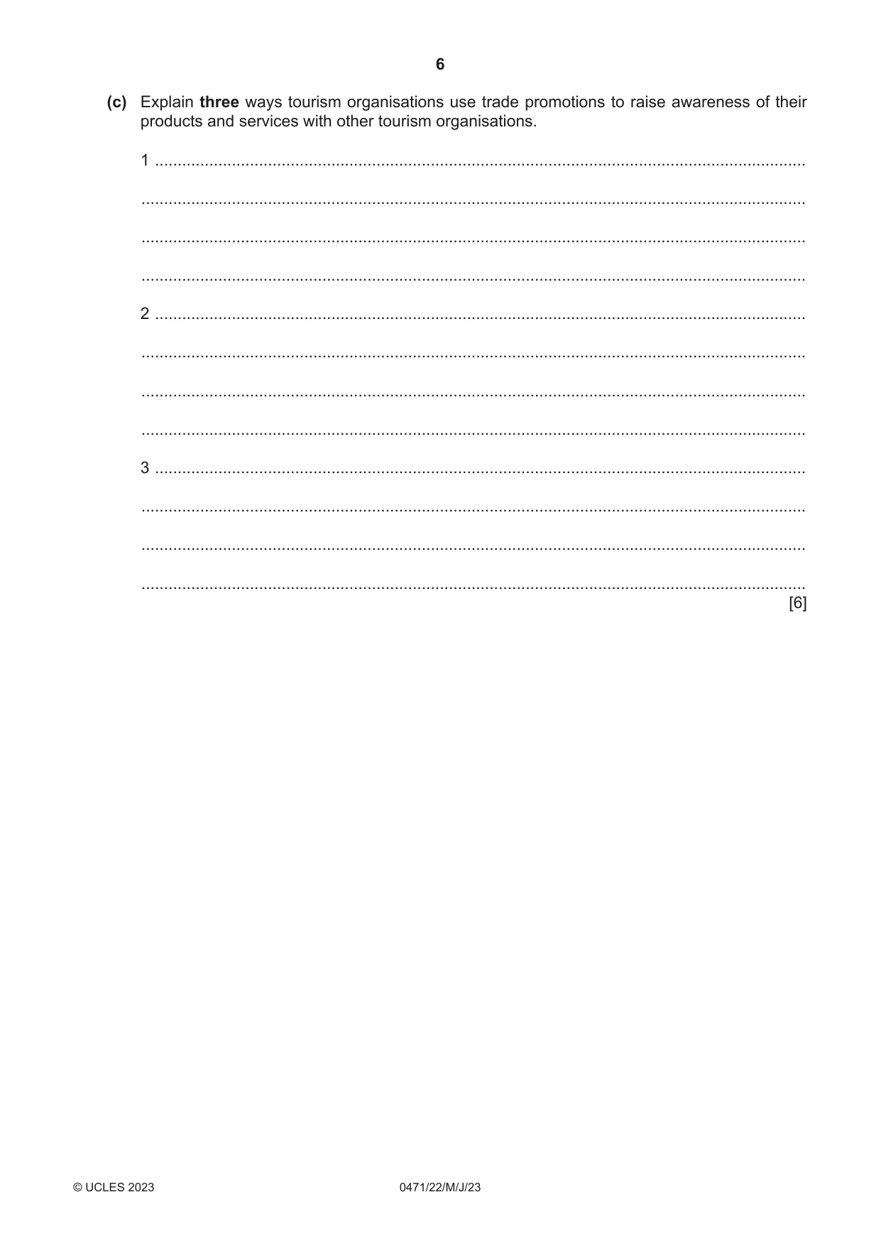 Cambridge IGCSE Travel and Tourism 0471 2023 May/June Paper 2 · Variant 2 question paper, page 6 of 16