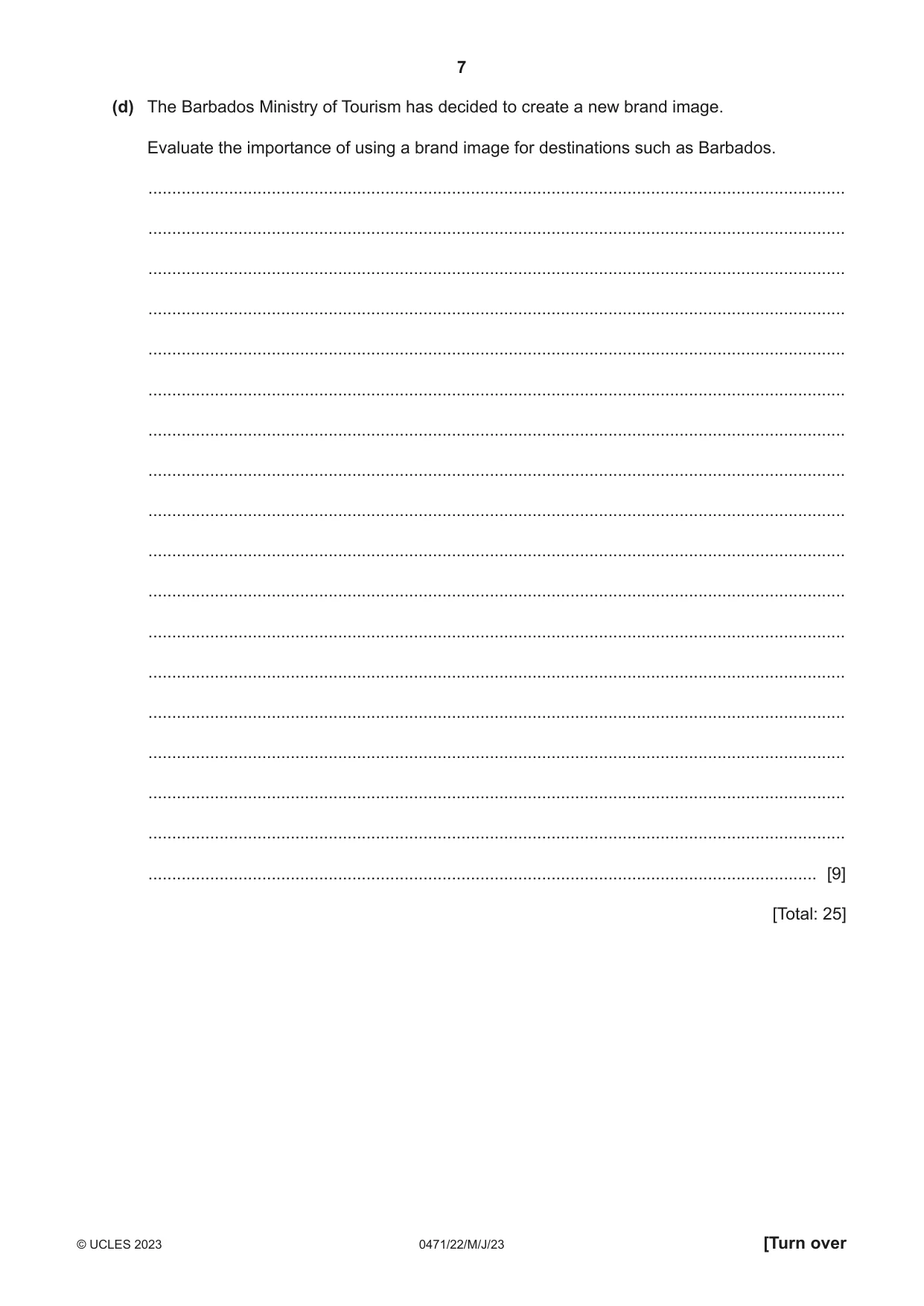 Cambridge IGCSE Travel and Tourism 0471 2023 May/June Paper 2 · Variant 2 question paper, page 7 of 16