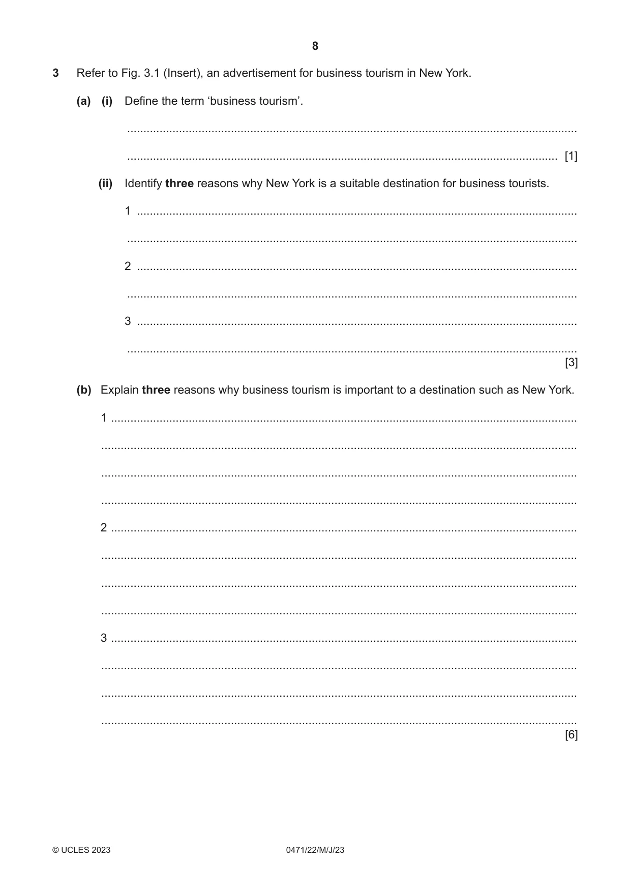 Cambridge IGCSE Travel and Tourism 0471 2023 May/June Paper 2 · Variant 2 question paper, page 8 of 16