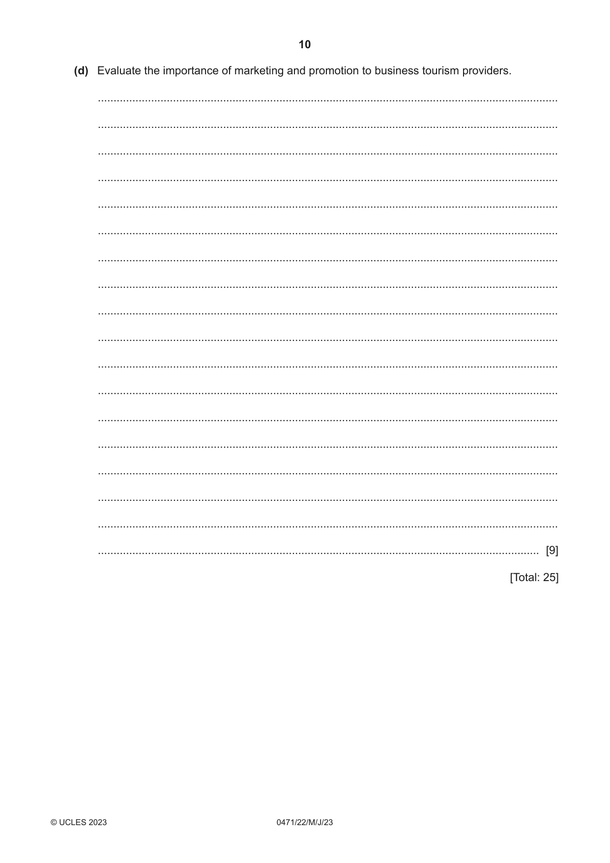 Cambridge IGCSE Travel and Tourism 0471 2023 May/June Paper 2 · Variant 2 question paper, page 10 of 16