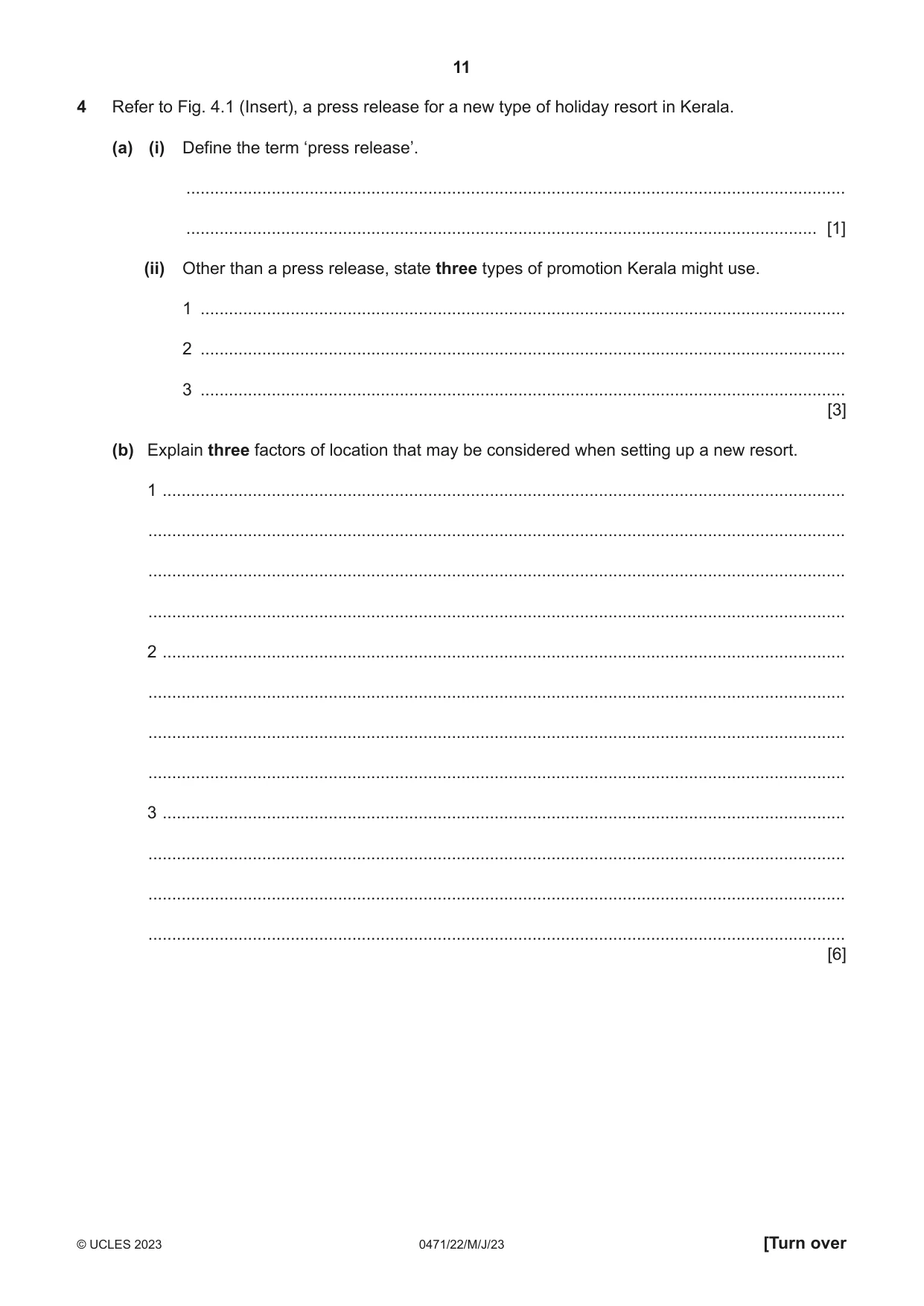 Cambridge IGCSE Travel and Tourism 0471 2023 May/June Paper 2 · Variant 2 question paper, page 11 of 16