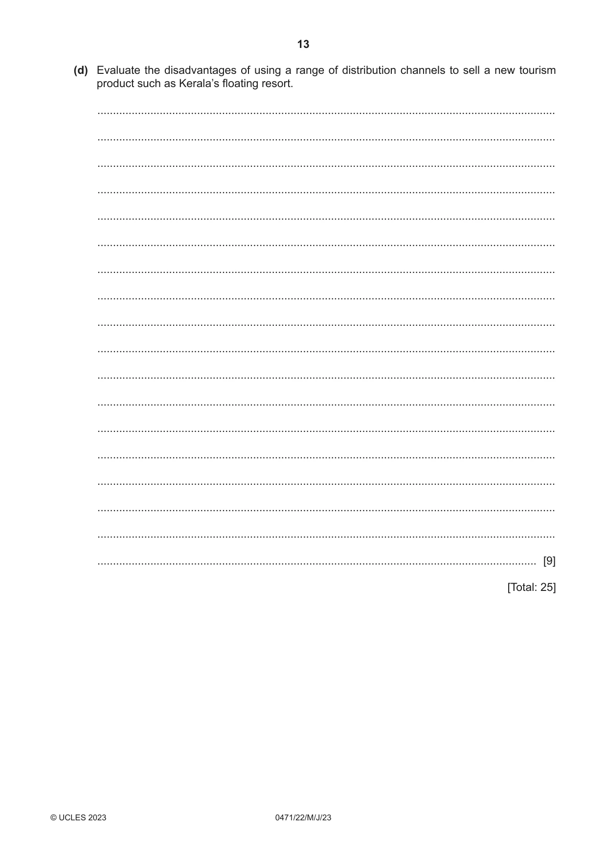 Cambridge IGCSE Travel and Tourism 0471 2023 May/June Paper 2 · Variant 2 question paper, page 13 of 16