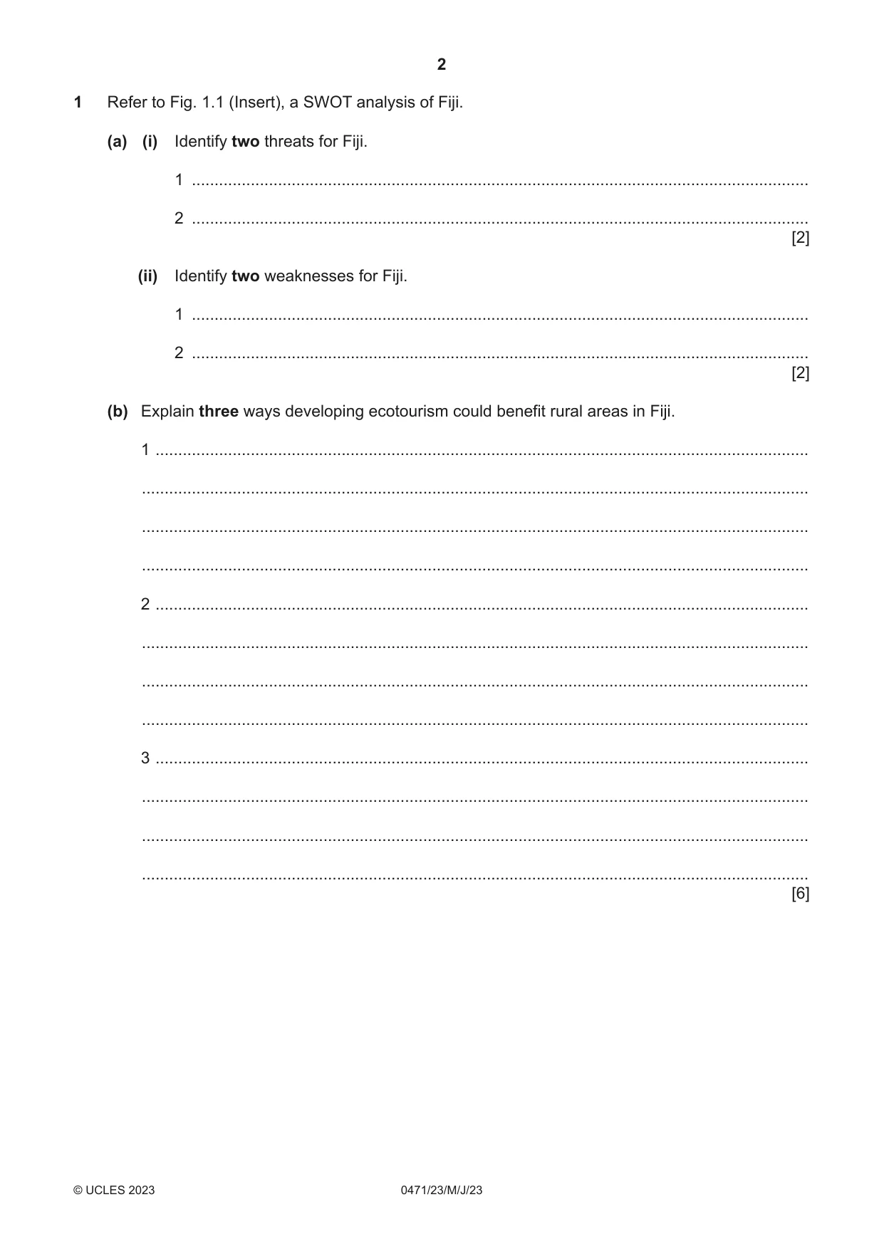 Cambridge IGCSE Travel and Tourism 0471 2023 May/June Paper 2 · Variant 3 question paper, page 2 of 16