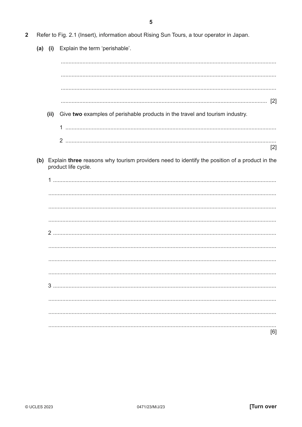 Cambridge IGCSE Travel and Tourism 0471 2023 May/June Paper 2 · Variant 3 question paper, page 5 of 16