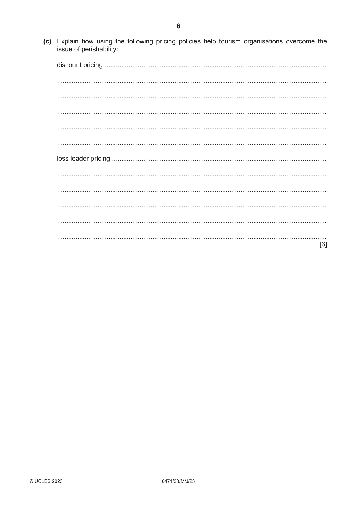 Cambridge IGCSE Travel and Tourism 0471 2023 May/June Paper 2 · Variant 3 question paper, page 6 of 16