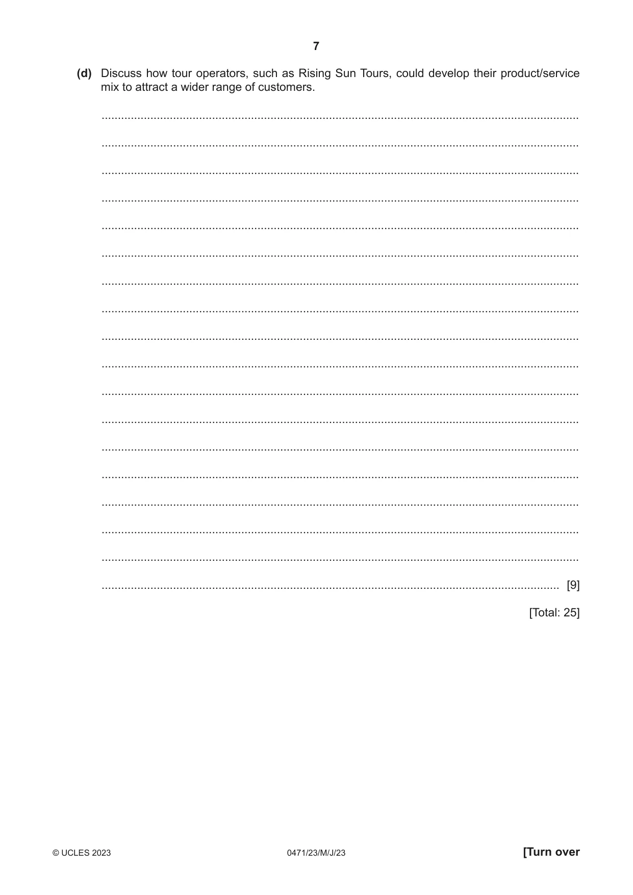 Cambridge IGCSE Travel and Tourism 0471 2023 May/June Paper 2 · Variant 3 question paper, page 7 of 16