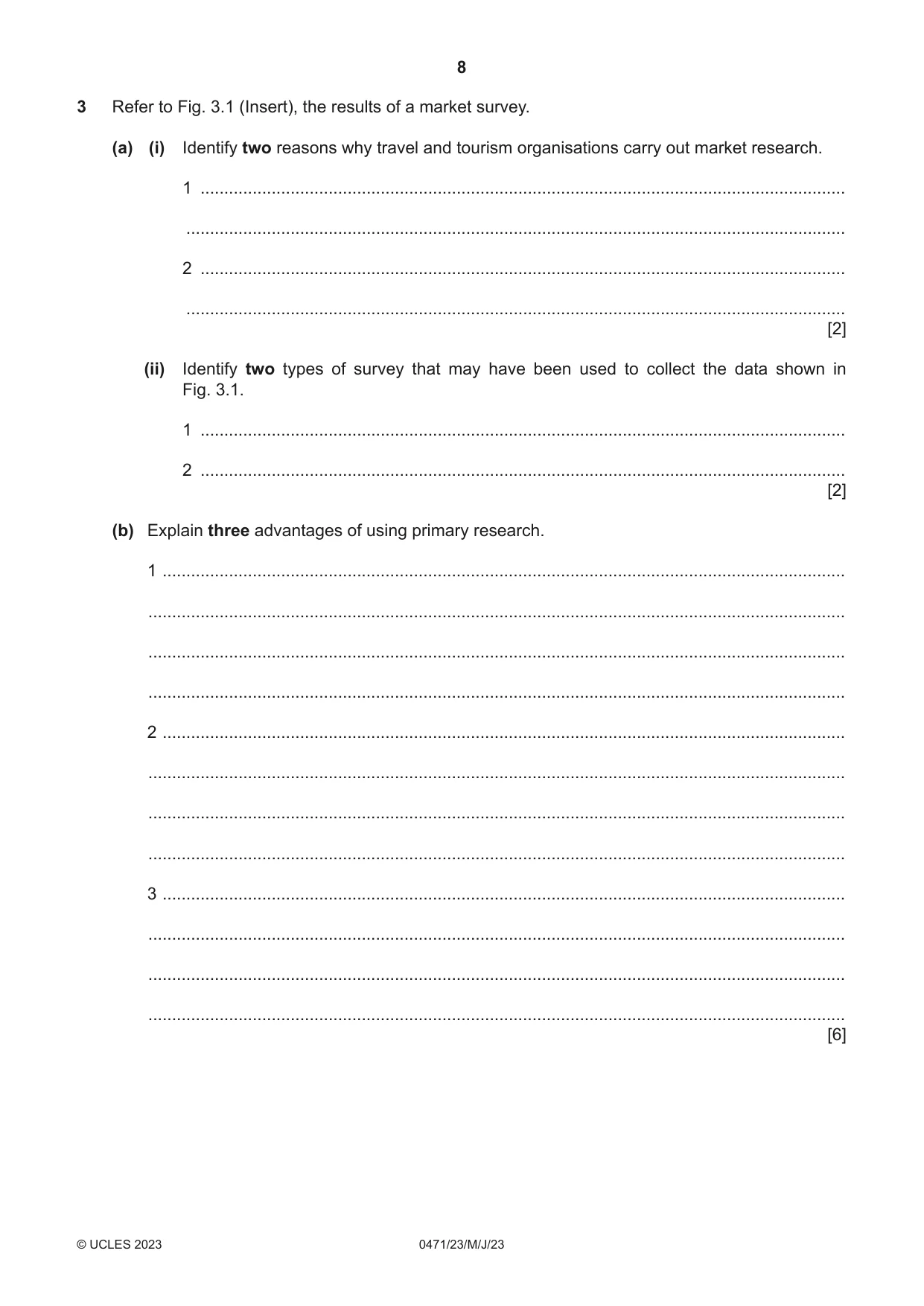 Cambridge IGCSE Travel and Tourism 0471 2023 May/June Paper 2 · Variant 3 question paper, page 8 of 16