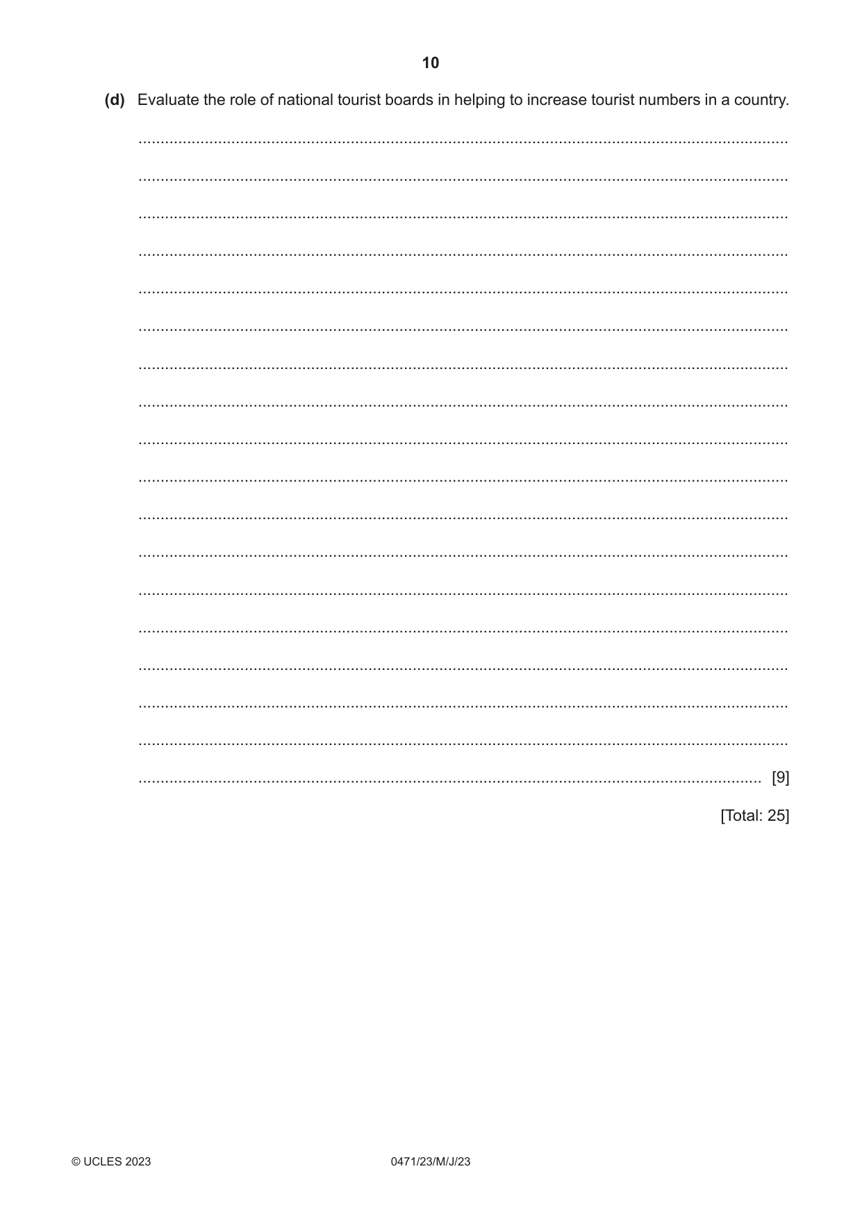 Cambridge IGCSE Travel and Tourism 0471 2023 May/June Paper 2 · Variant 3 question paper, page 10 of 16