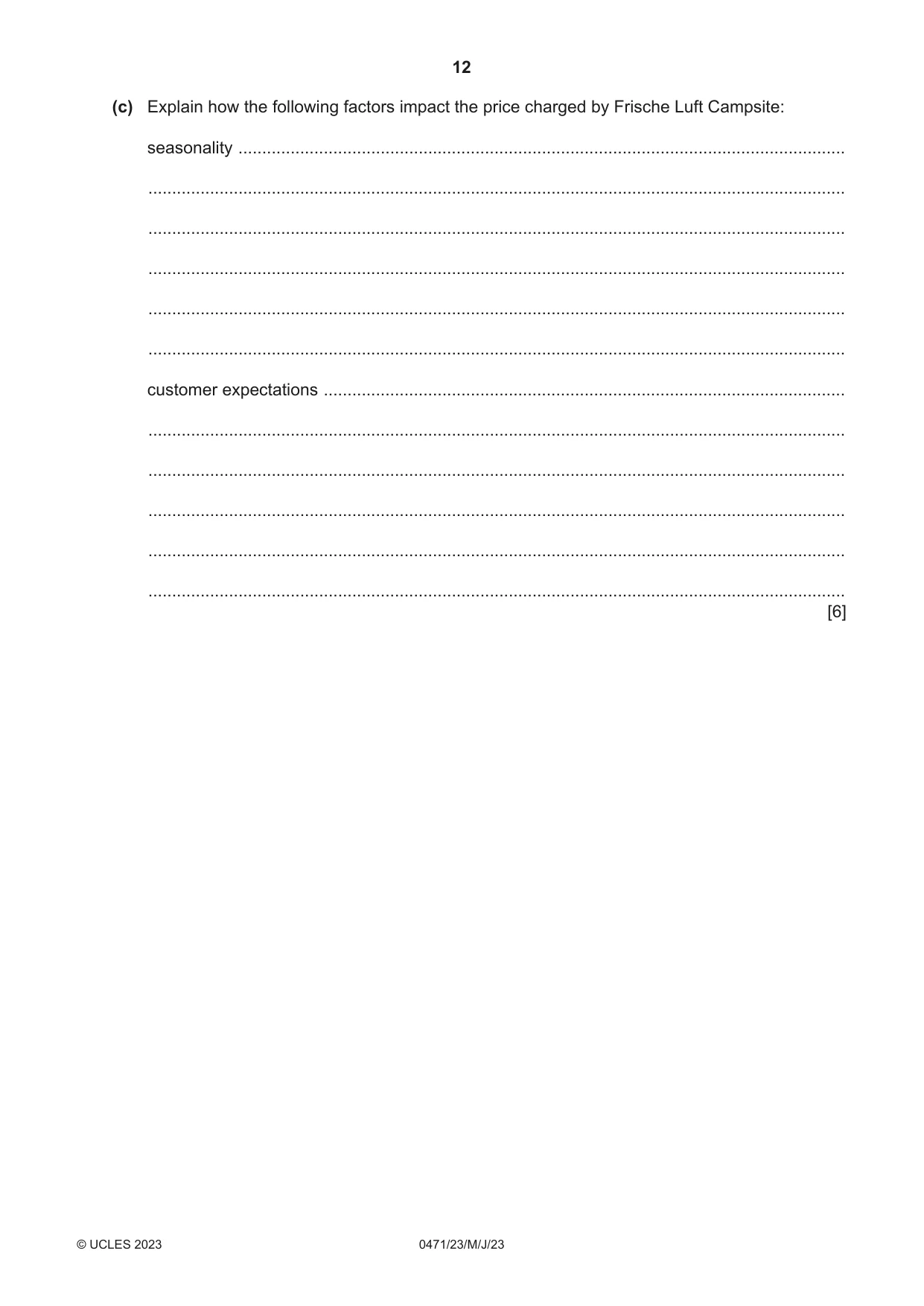 Cambridge IGCSE Travel and Tourism 0471 2023 May/June Paper 2 · Variant 3 question paper, page 12 of 16