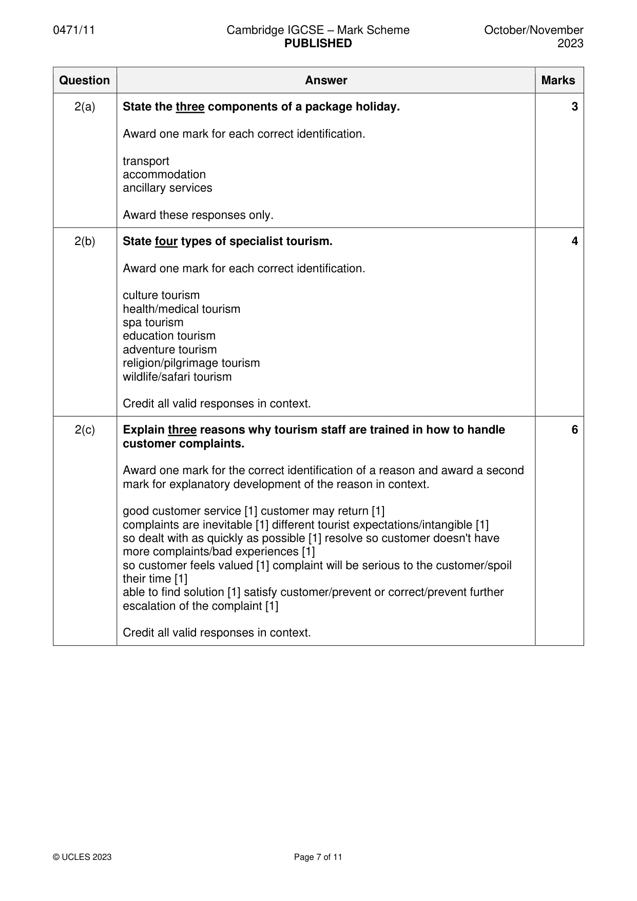 Mark scheme, page 7 of 11