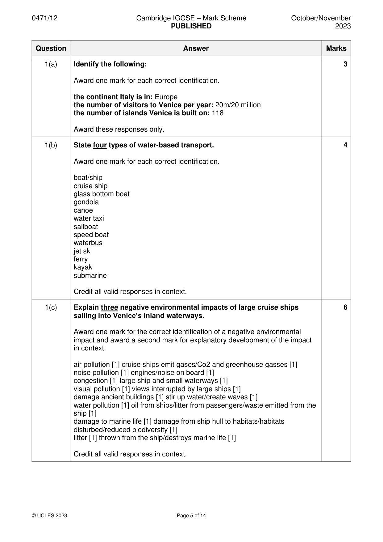 Mark scheme, page 5 of 14