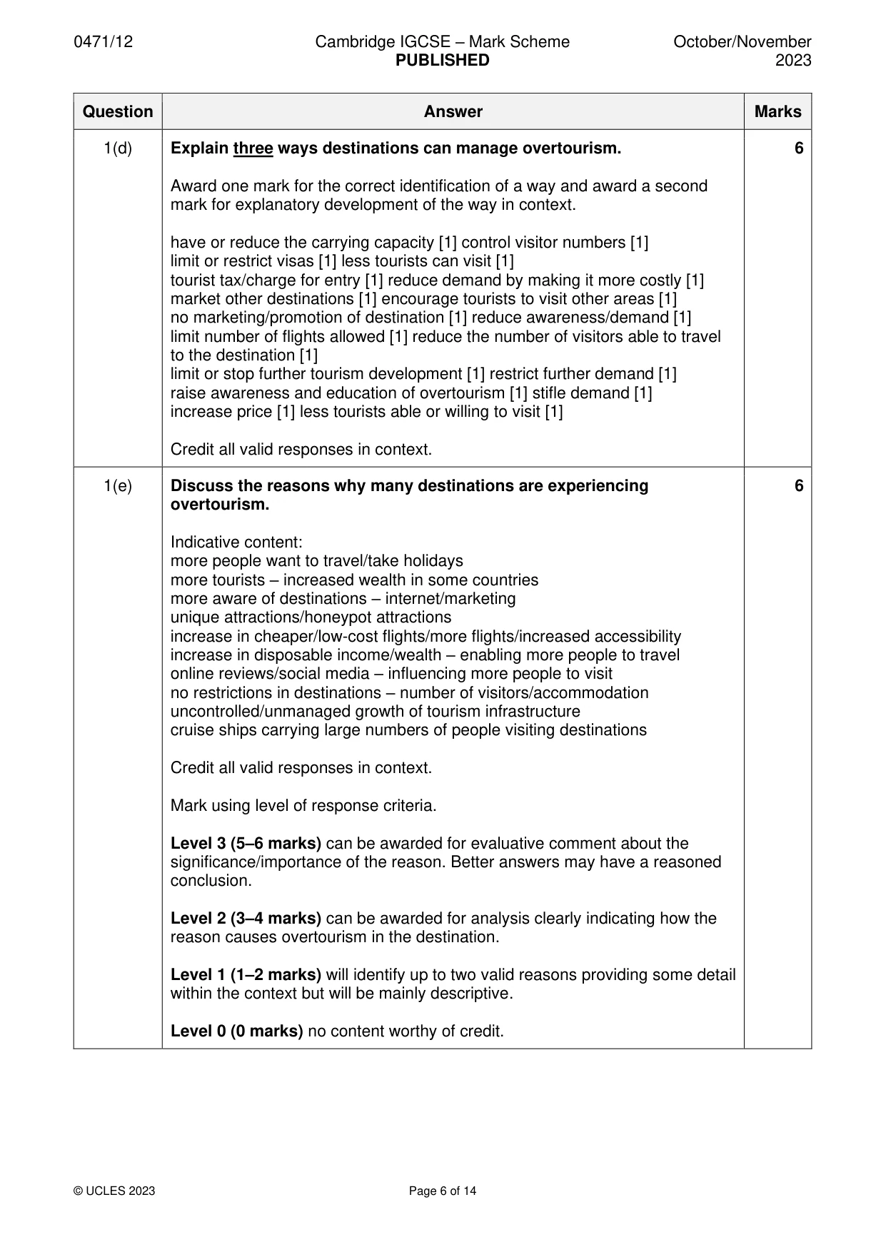 Mark scheme, page 6 of 14