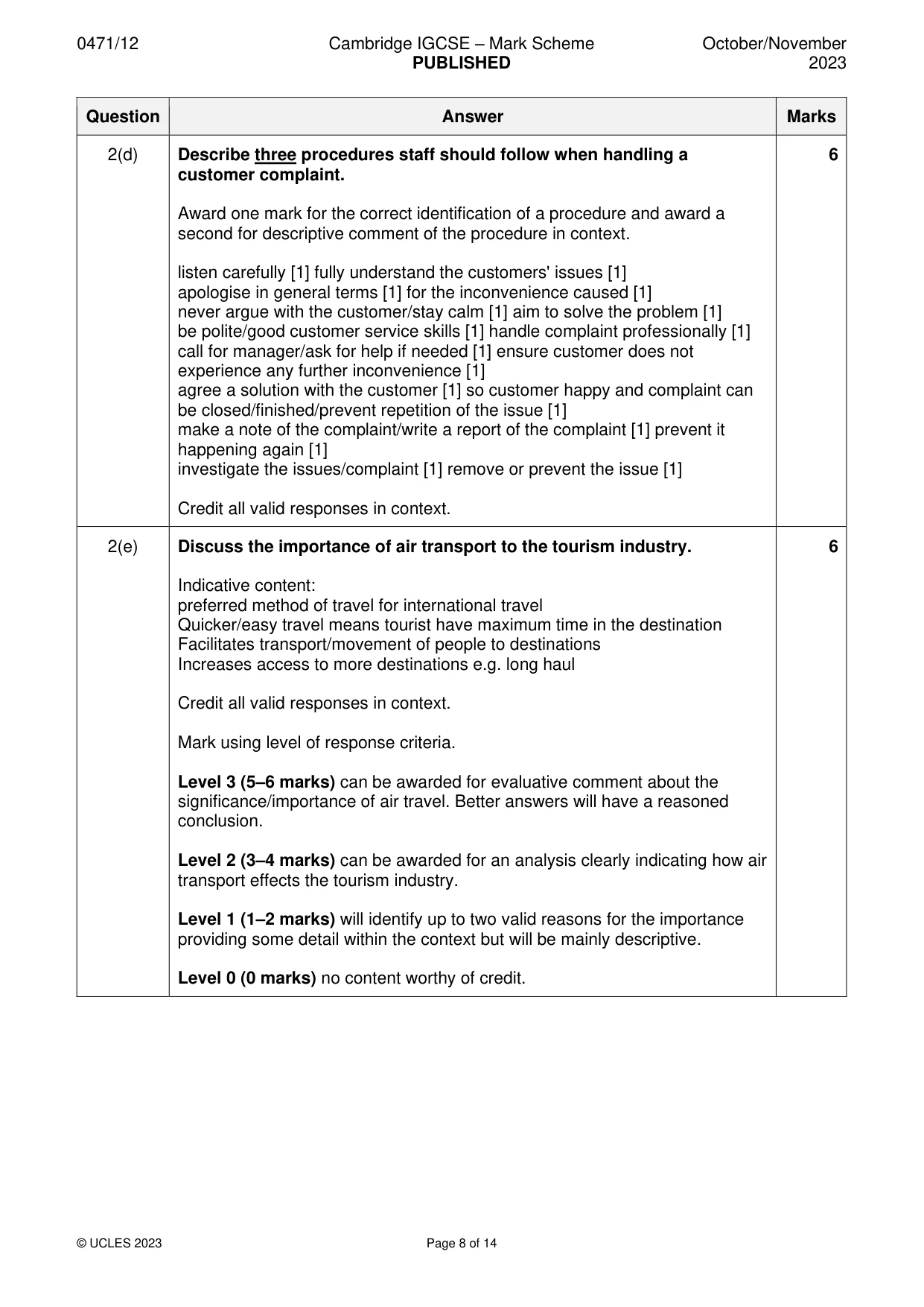 Mark scheme, page 8 of 14