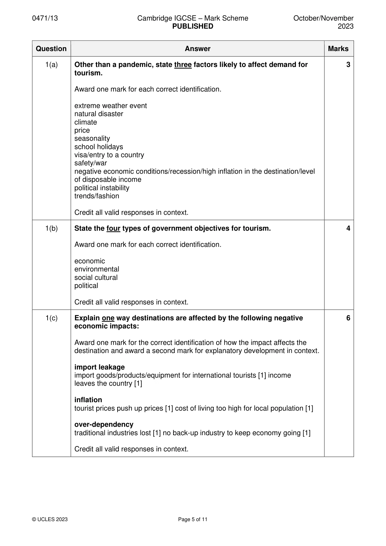 Mark scheme, page 5 of 11