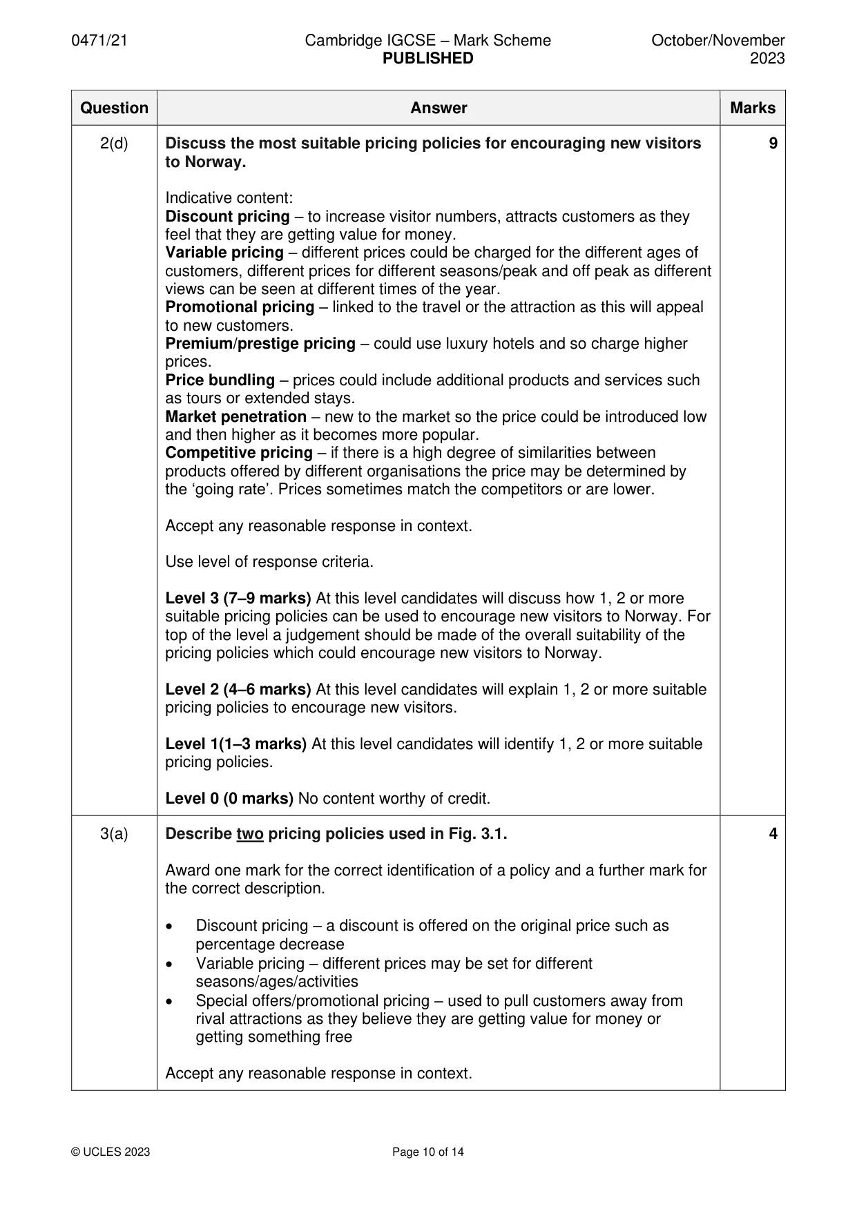 Mark scheme, page 10 of 14