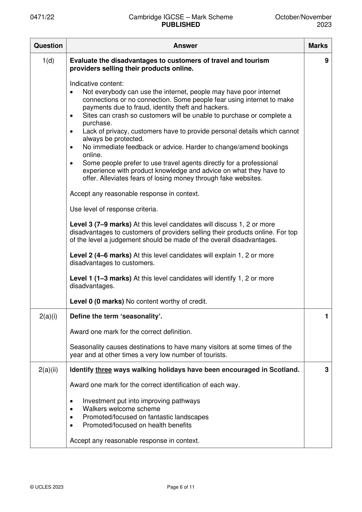 Mark scheme, page 6 of 11