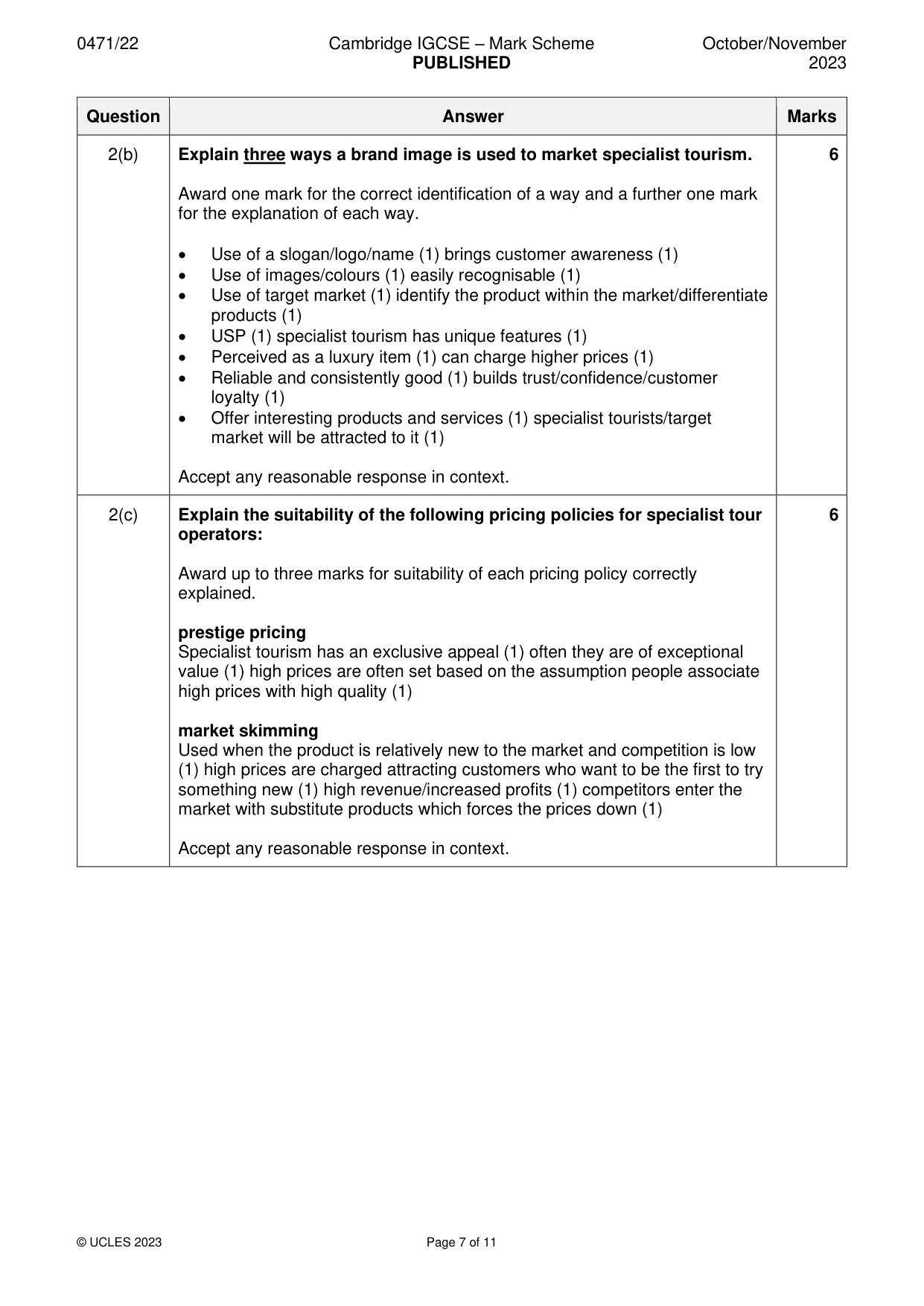 Mark scheme, page 7 of 11