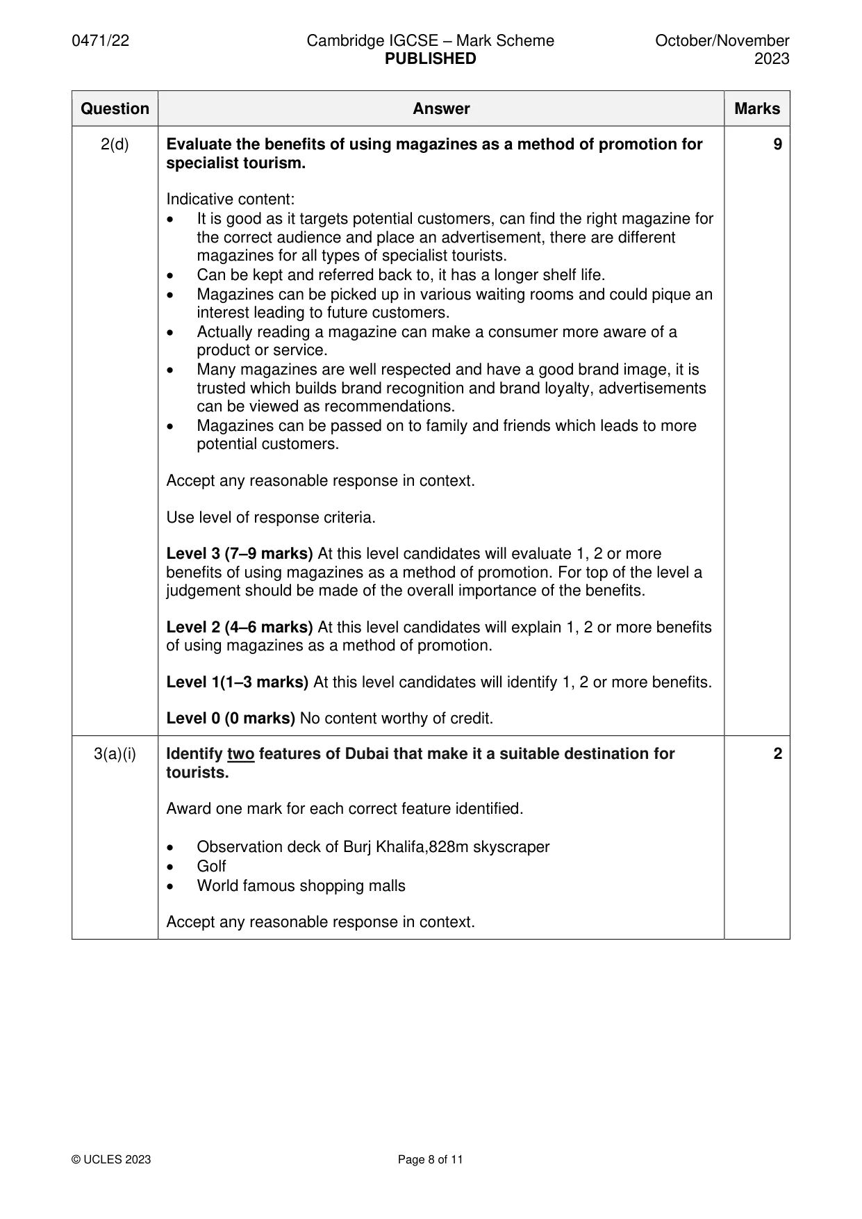 Mark scheme, page 8 of 11
