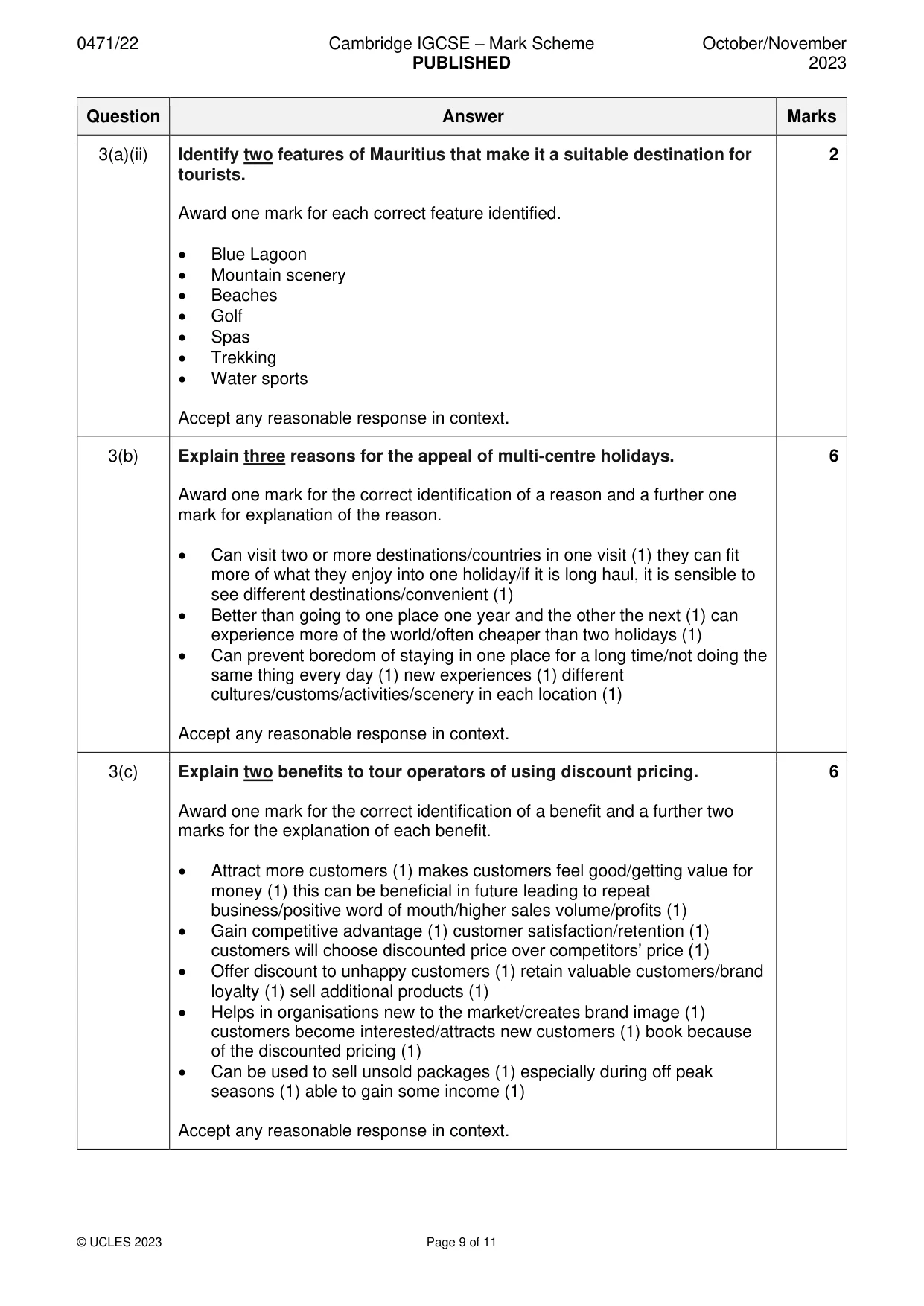 Mark scheme, page 9 of 11