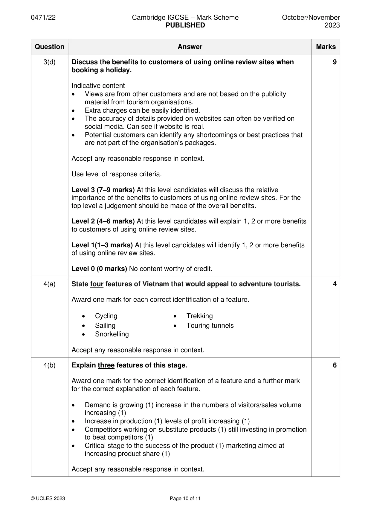 Mark scheme, page 10 of 11