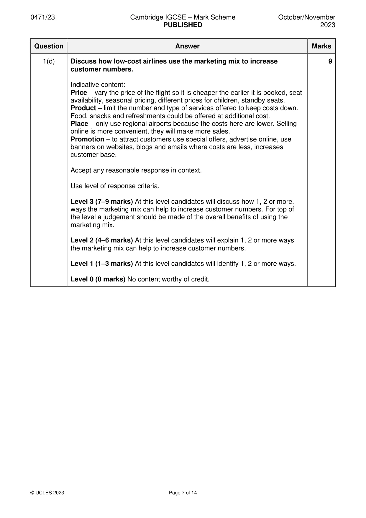 Mark scheme, page 7 of 14