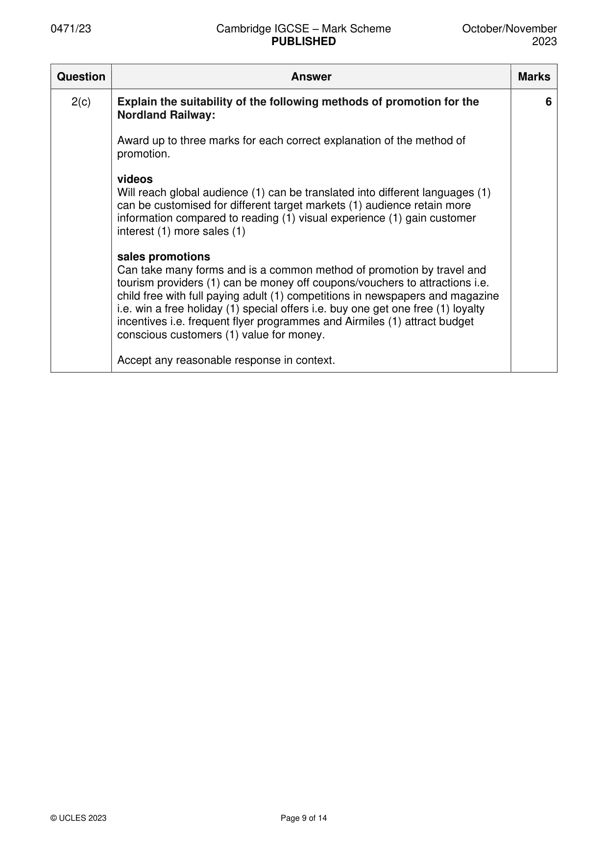 Mark scheme, page 9 of 14