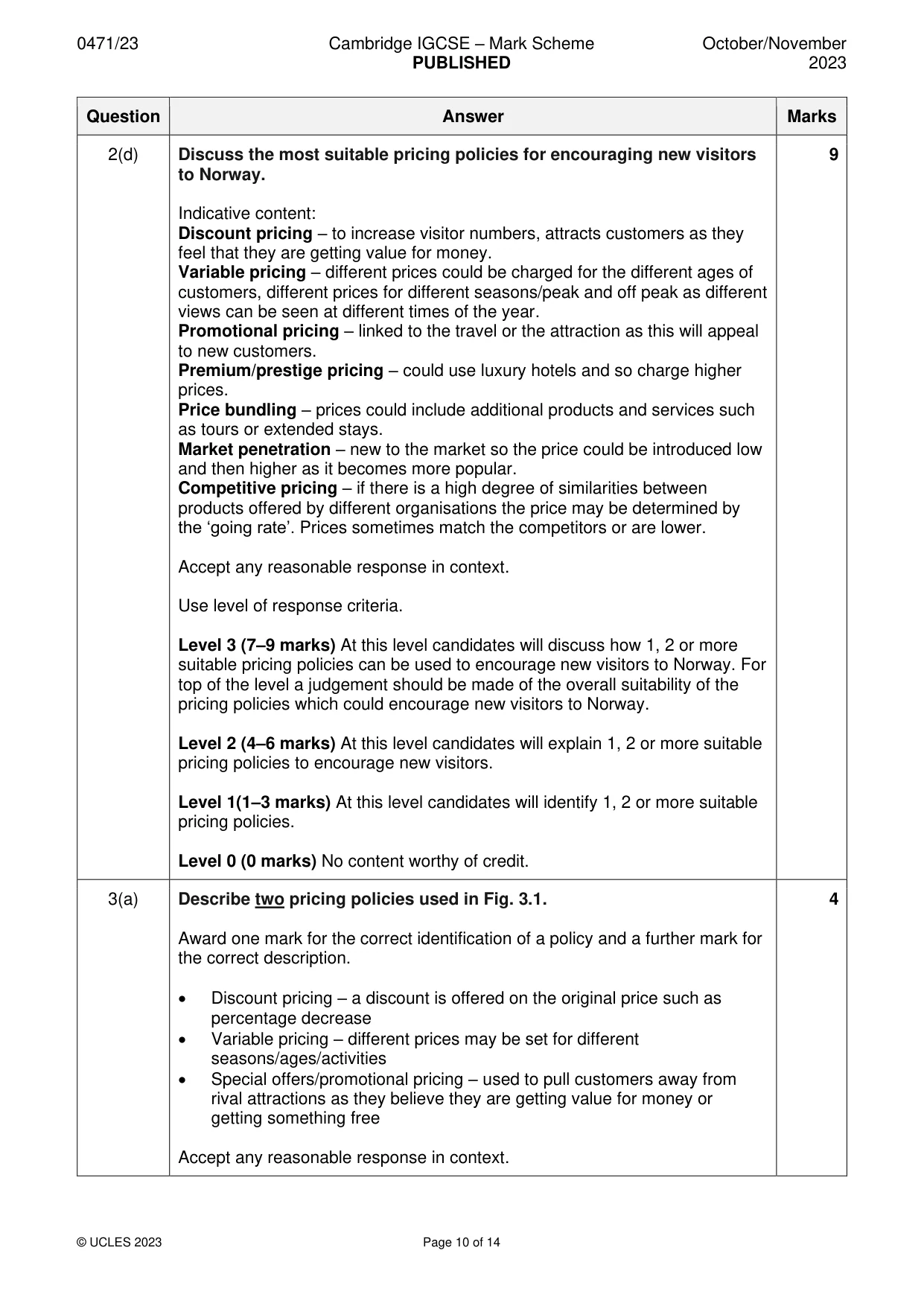 Mark scheme, page 10 of 14