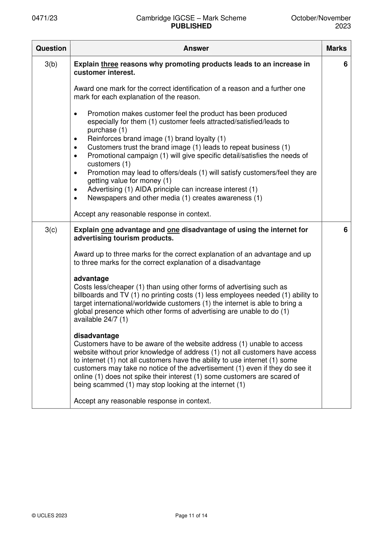 Mark scheme, page 11 of 14