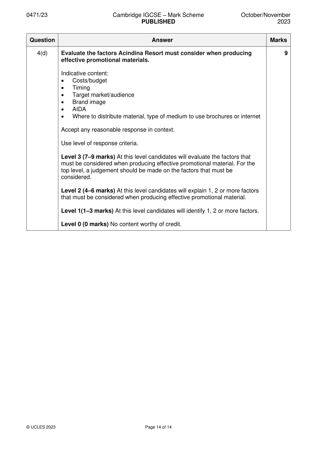Mark scheme, page 14 of 14