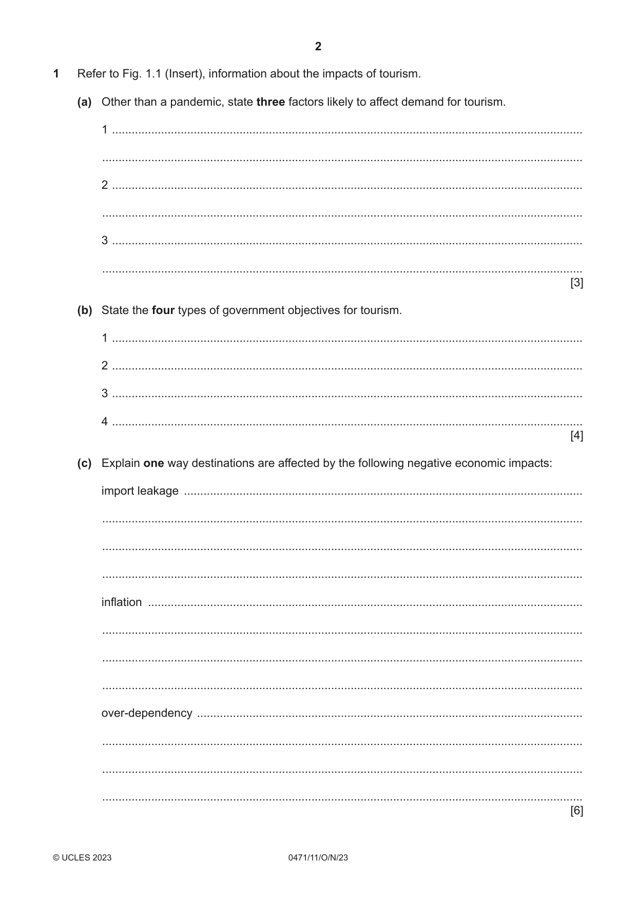 Cambridge IGCSE Travel and Tourism 0471 2023 Oct/Nov Paper 1 · Variant 1 question paper, page 2 of 12
