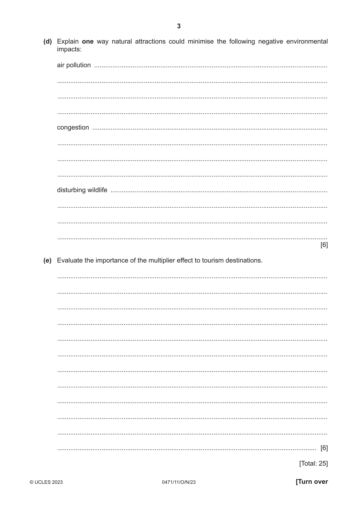 Cambridge IGCSE Travel and Tourism 0471 2023 Oct/Nov Paper 1 · Variant 1 question paper, page 3 of 12