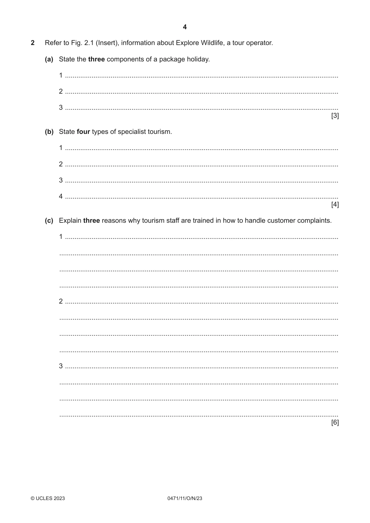 Cambridge IGCSE Travel and Tourism 0471 2023 Oct/Nov Paper 1 · Variant 1 question paper, page 4 of 12