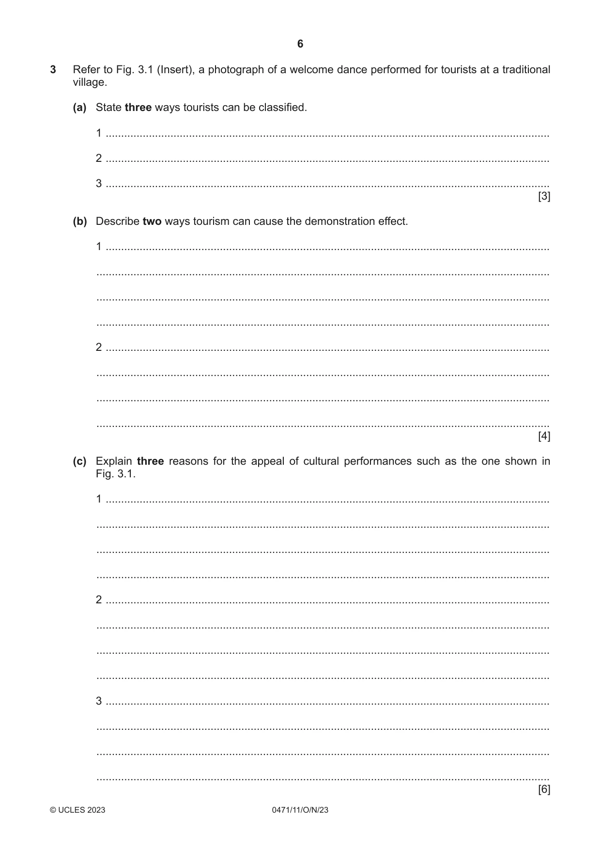 Cambridge IGCSE Travel and Tourism 0471 2023 Oct/Nov Paper 1 · Variant 1 question paper, page 6 of 12