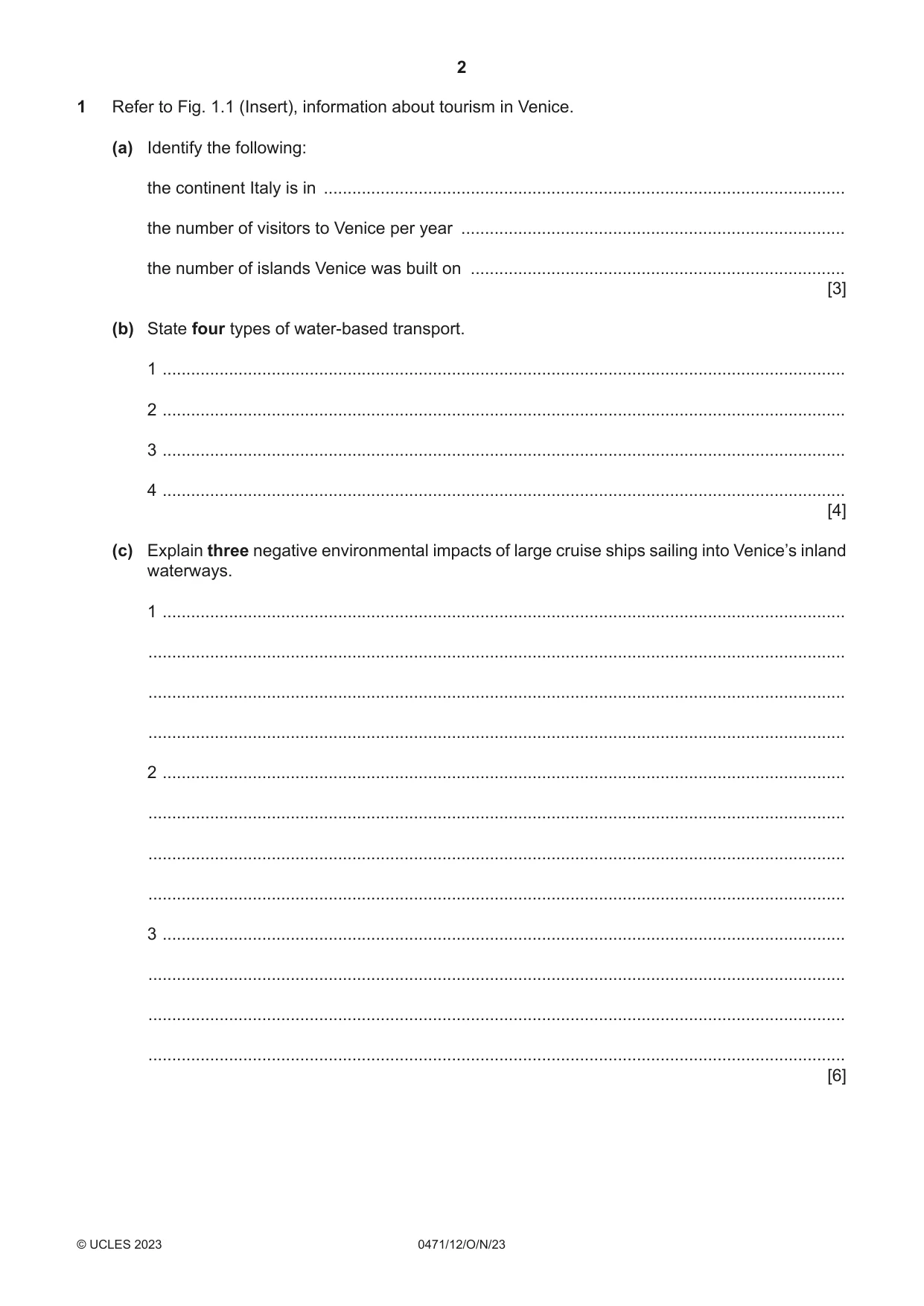 Cambridge IGCSE Travel and Tourism 0471 2023 Oct/Nov Paper 1 · Variant 2 question paper, page 2 of 12