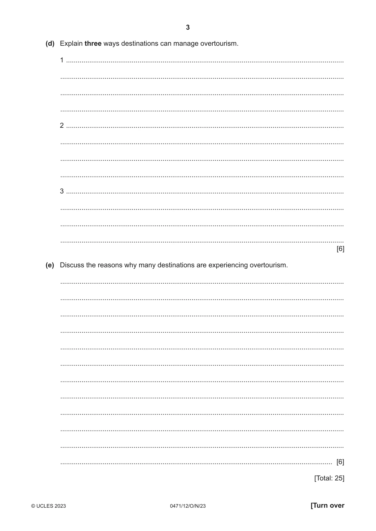 Cambridge IGCSE Travel and Tourism 0471 2023 Oct/Nov Paper 1 · Variant 2 question paper, page 3 of 12