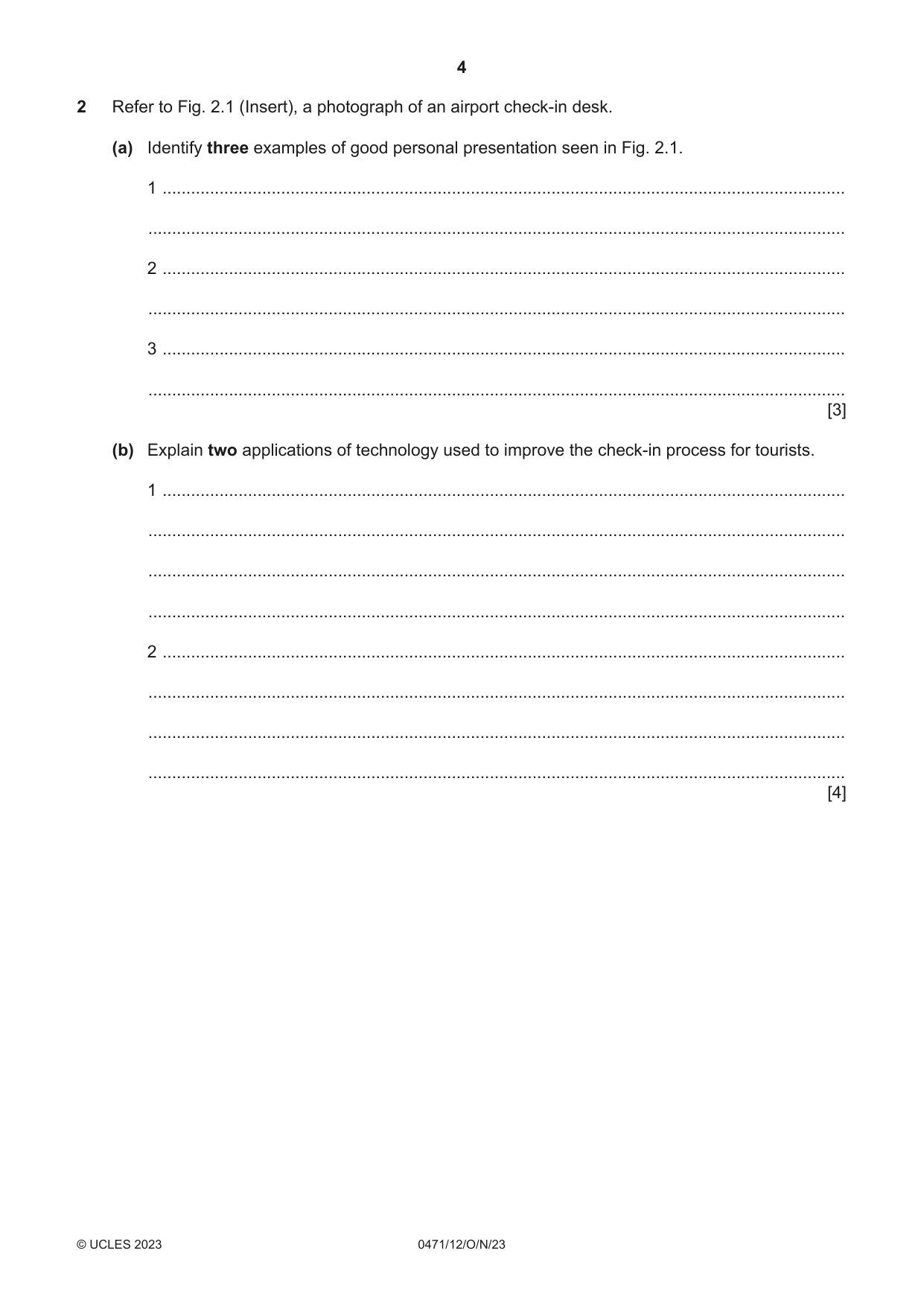 Cambridge IGCSE Travel and Tourism 0471 2023 Oct/Nov Paper 1 · Variant 2 question paper, page 4 of 12
