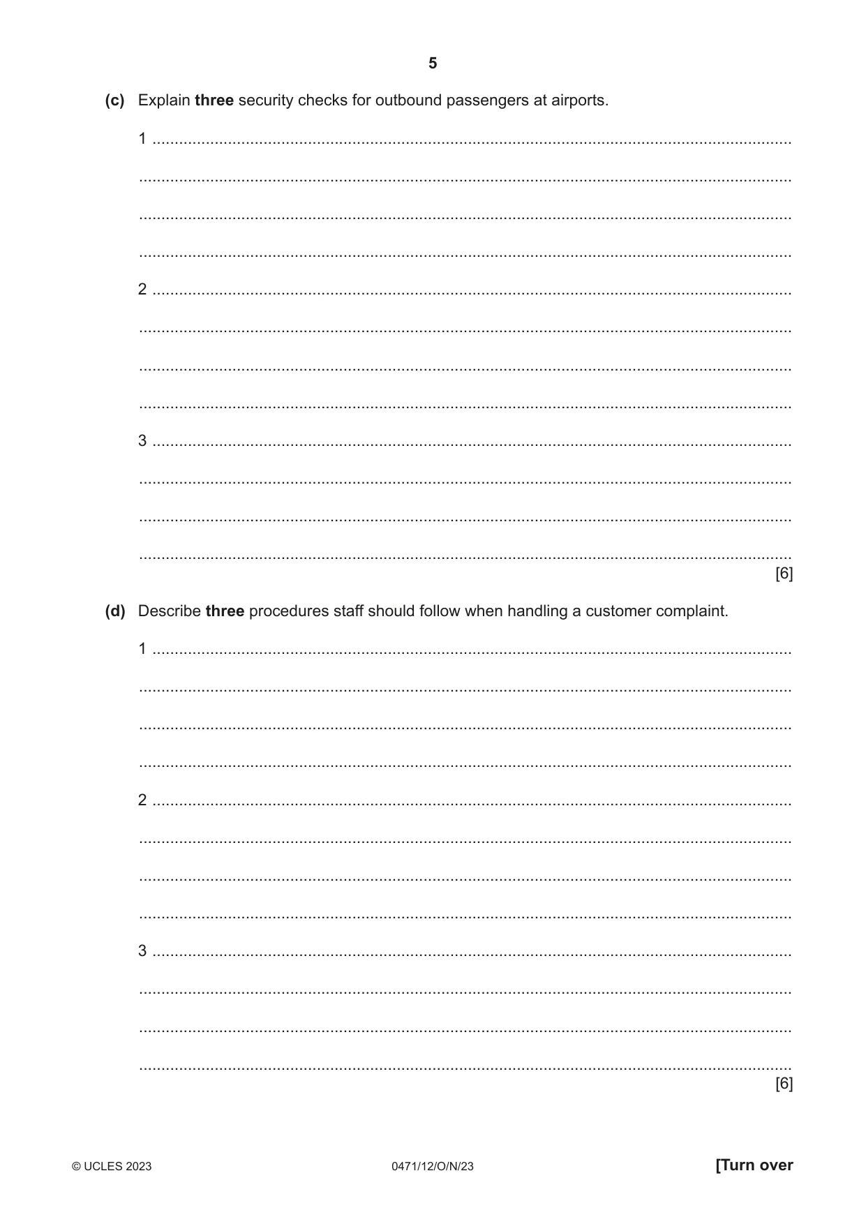 Cambridge IGCSE Travel and Tourism 0471 2023 Oct/Nov Paper 1 · Variant 2 question paper, page 5 of 12