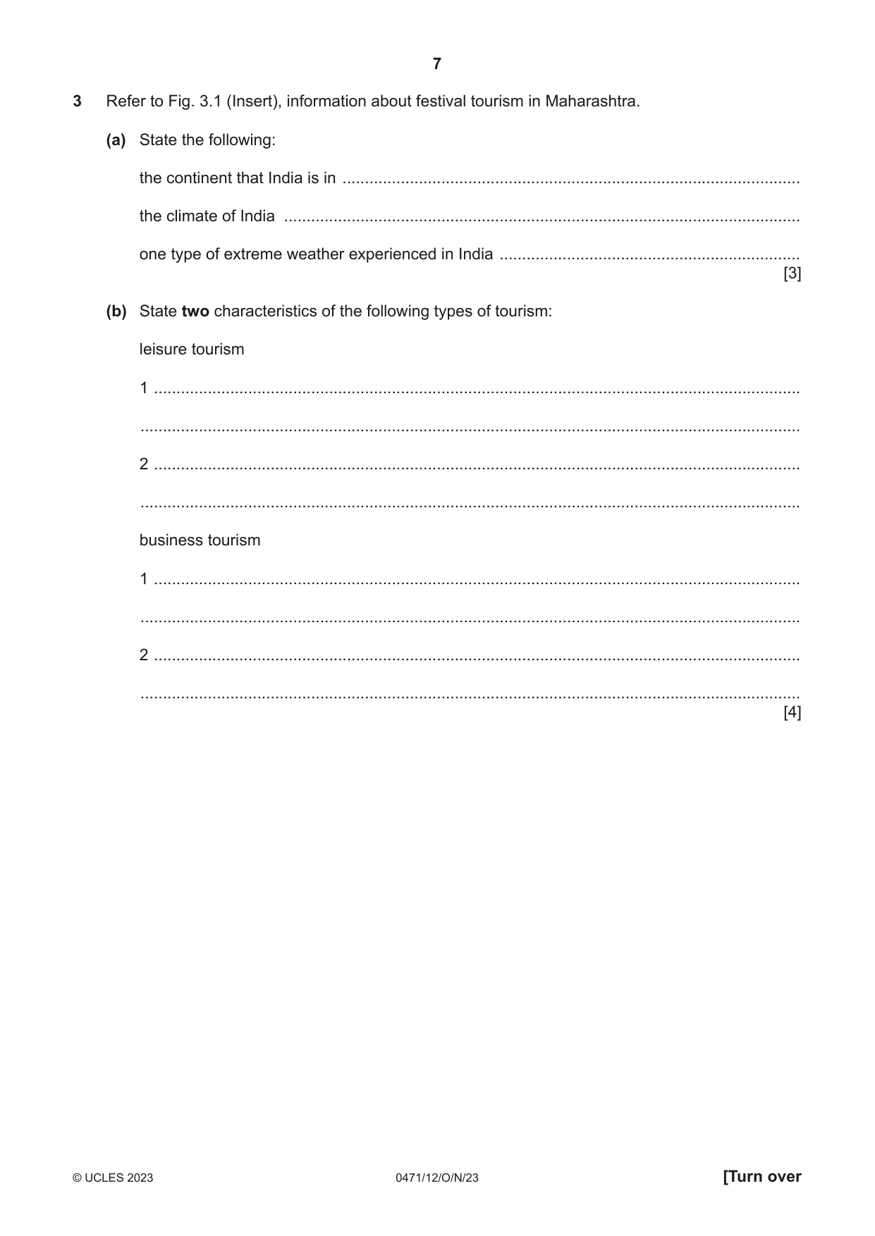 Cambridge IGCSE Travel and Tourism 0471 2023 Oct/Nov Paper 1 · Variant 2 question paper, page 7 of 12