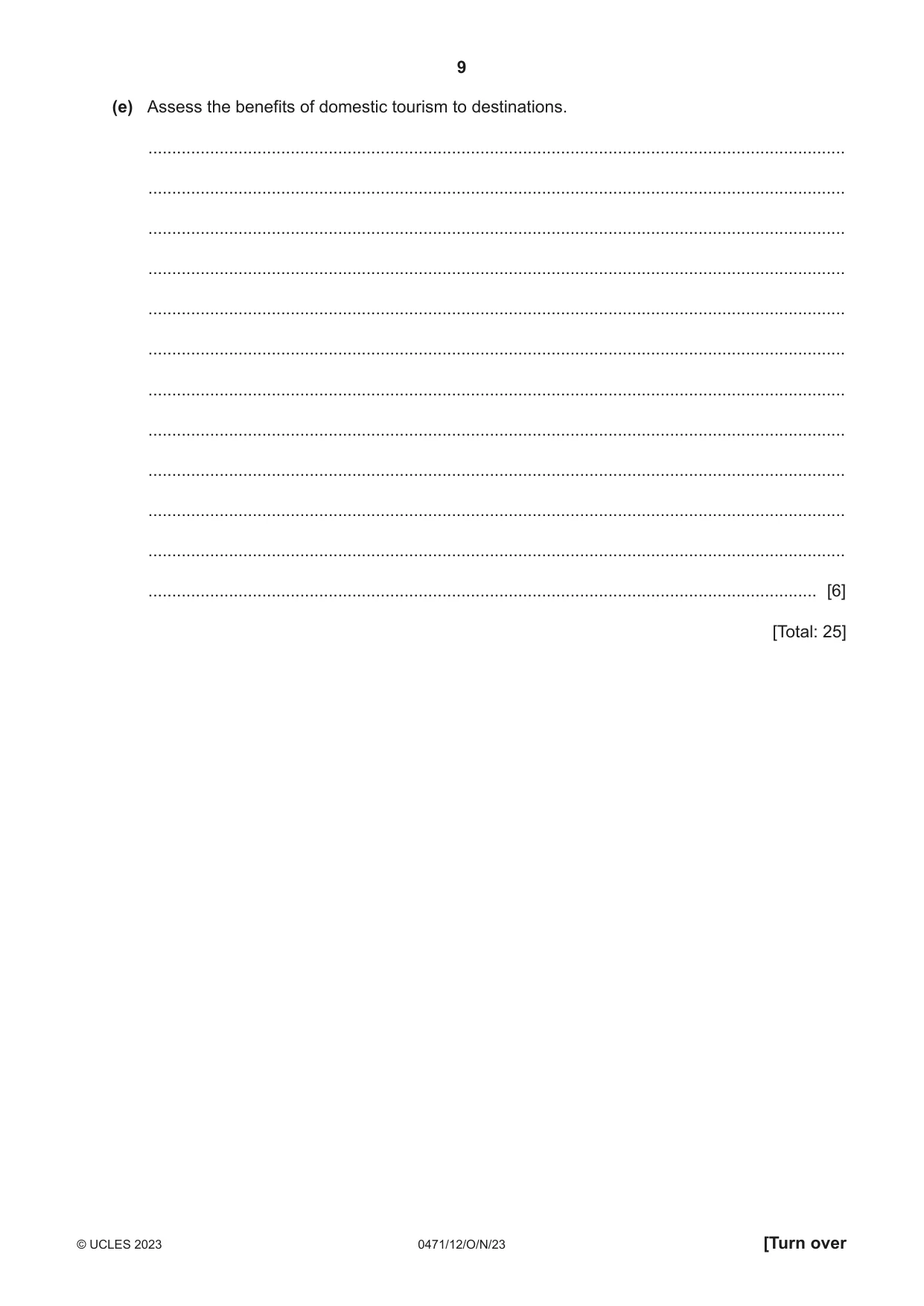 Cambridge IGCSE Travel and Tourism 0471 2023 Oct/Nov Paper 1 · Variant 2 question paper, page 9 of 12