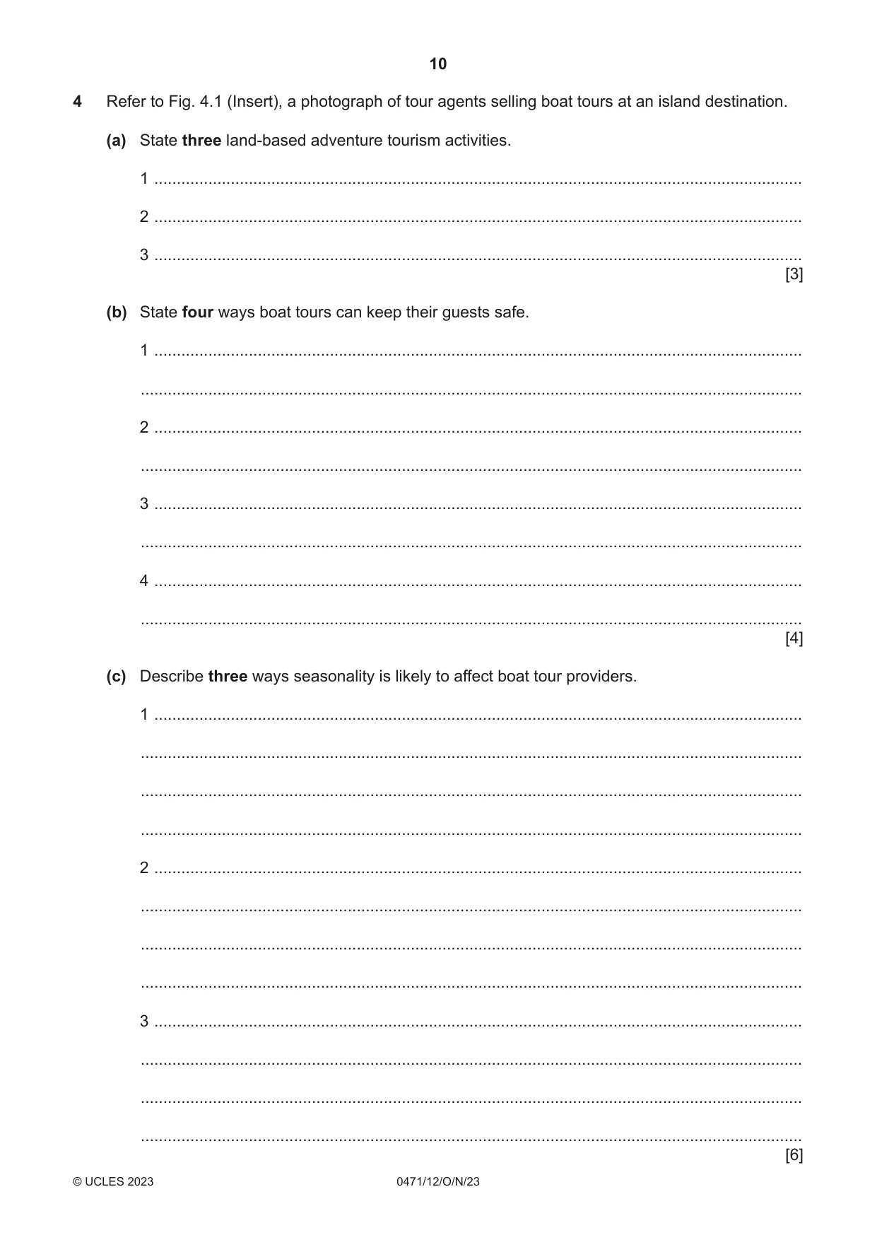 Cambridge IGCSE Travel and Tourism 0471 2023 Oct/Nov Paper 1 · Variant 2 question paper, page 10 of 12