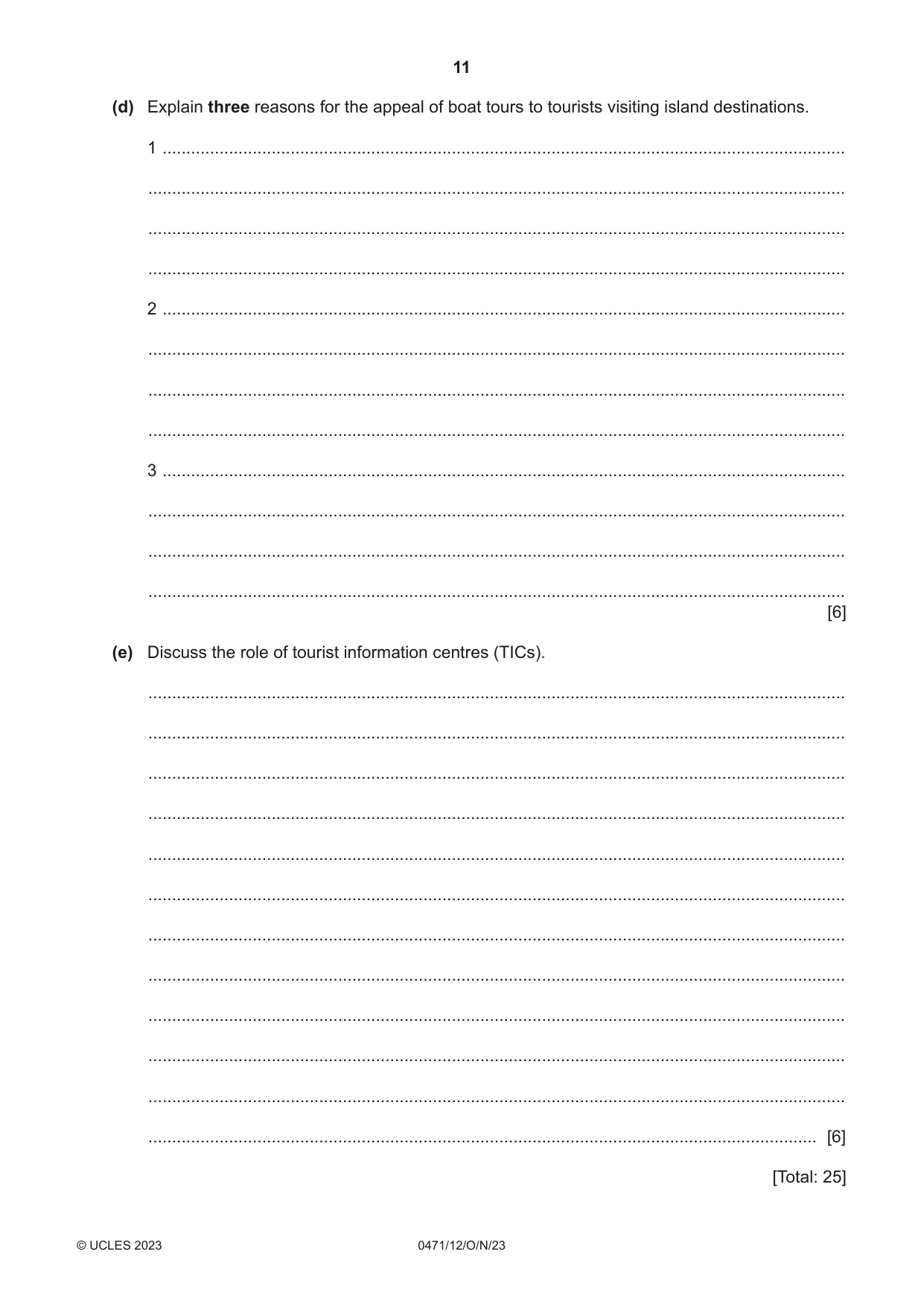Cambridge IGCSE Travel and Tourism 0471 2023 Oct/Nov Paper 1 · Variant 2 question paper, page 11 of 12