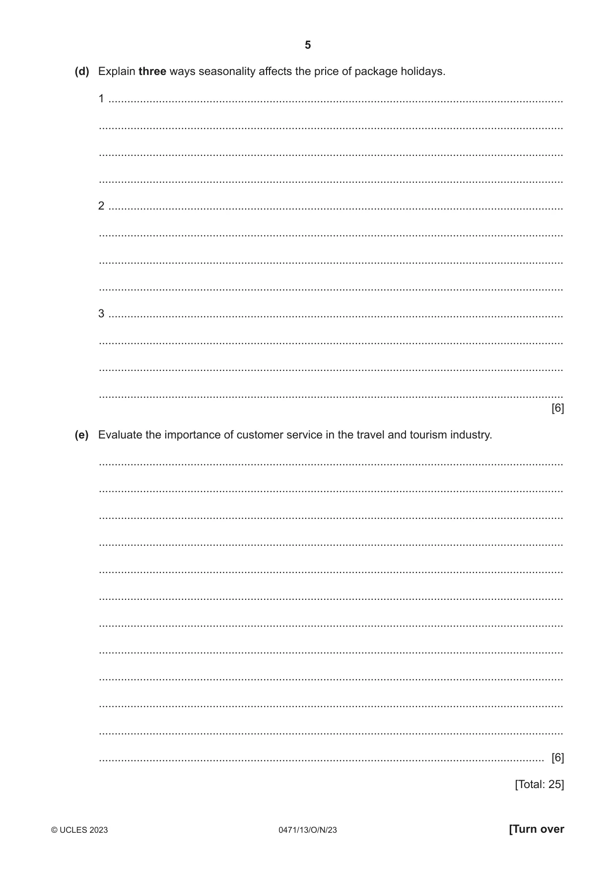 Cambridge IGCSE Travel and Tourism 0471 2023 Oct/Nov Paper 1 · Variant 3 question paper, page 5 of 12