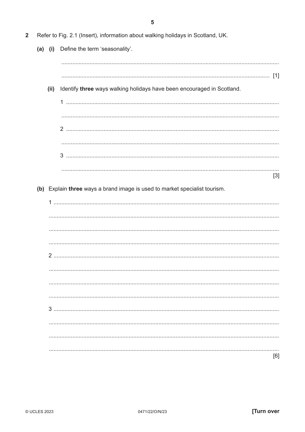 Cambridge IGCSE Travel and Tourism 0471 2023 Oct/Nov Paper 2 · Variant 2 question paper, page 5 of 16