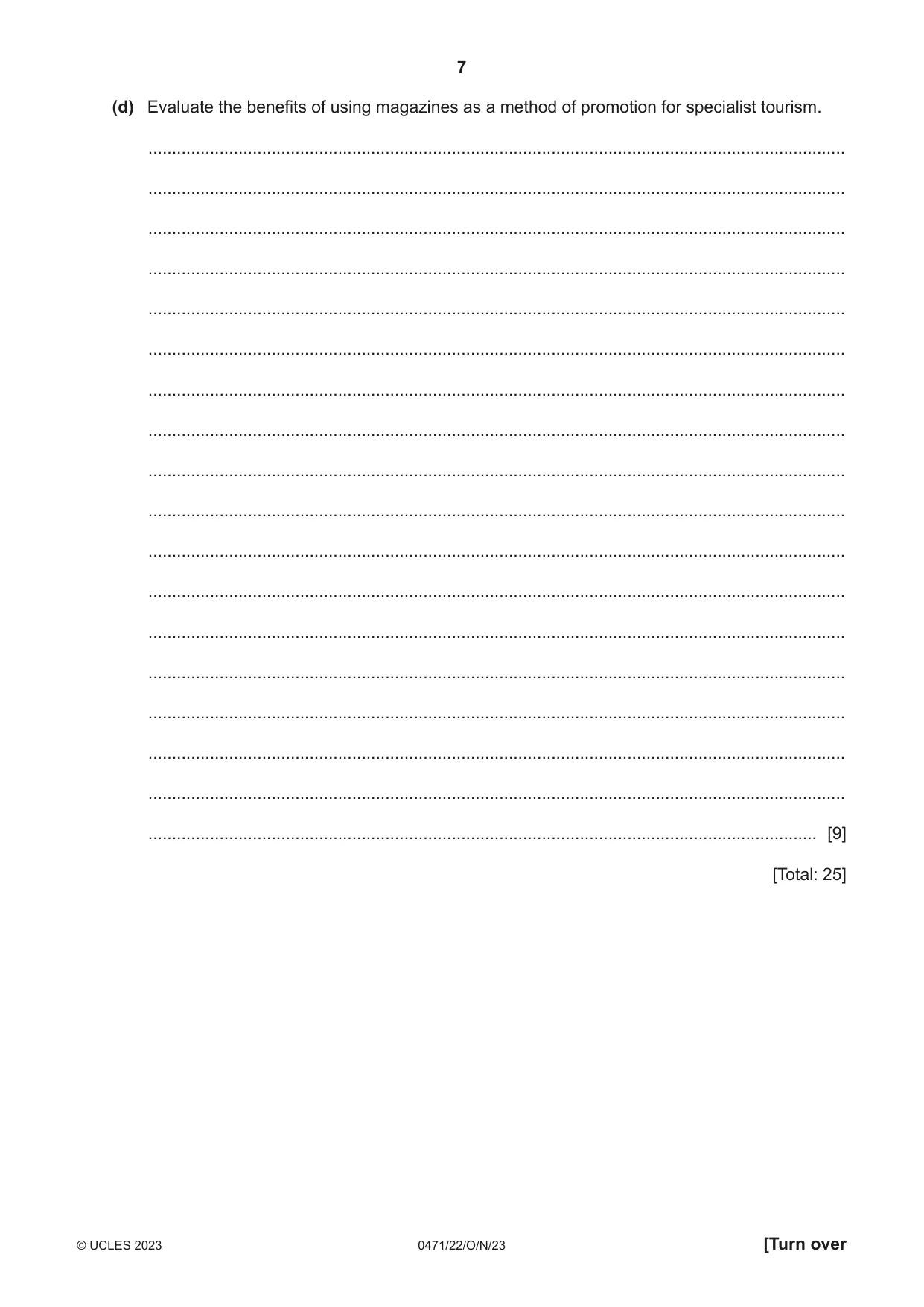 Cambridge IGCSE Travel and Tourism 0471 2023 Oct/Nov Paper 2 · Variant 2 question paper, page 7 of 16