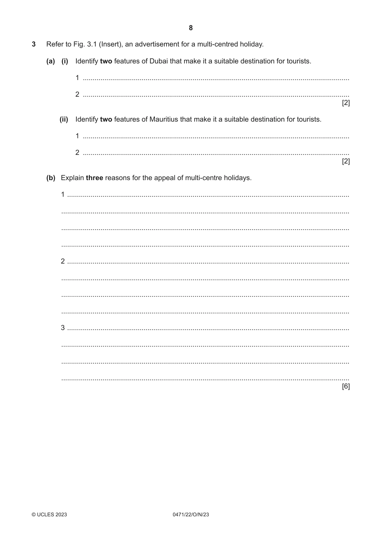 Cambridge IGCSE Travel and Tourism 0471 2023 Oct/Nov Paper 2 · Variant 2 question paper, page 8 of 16